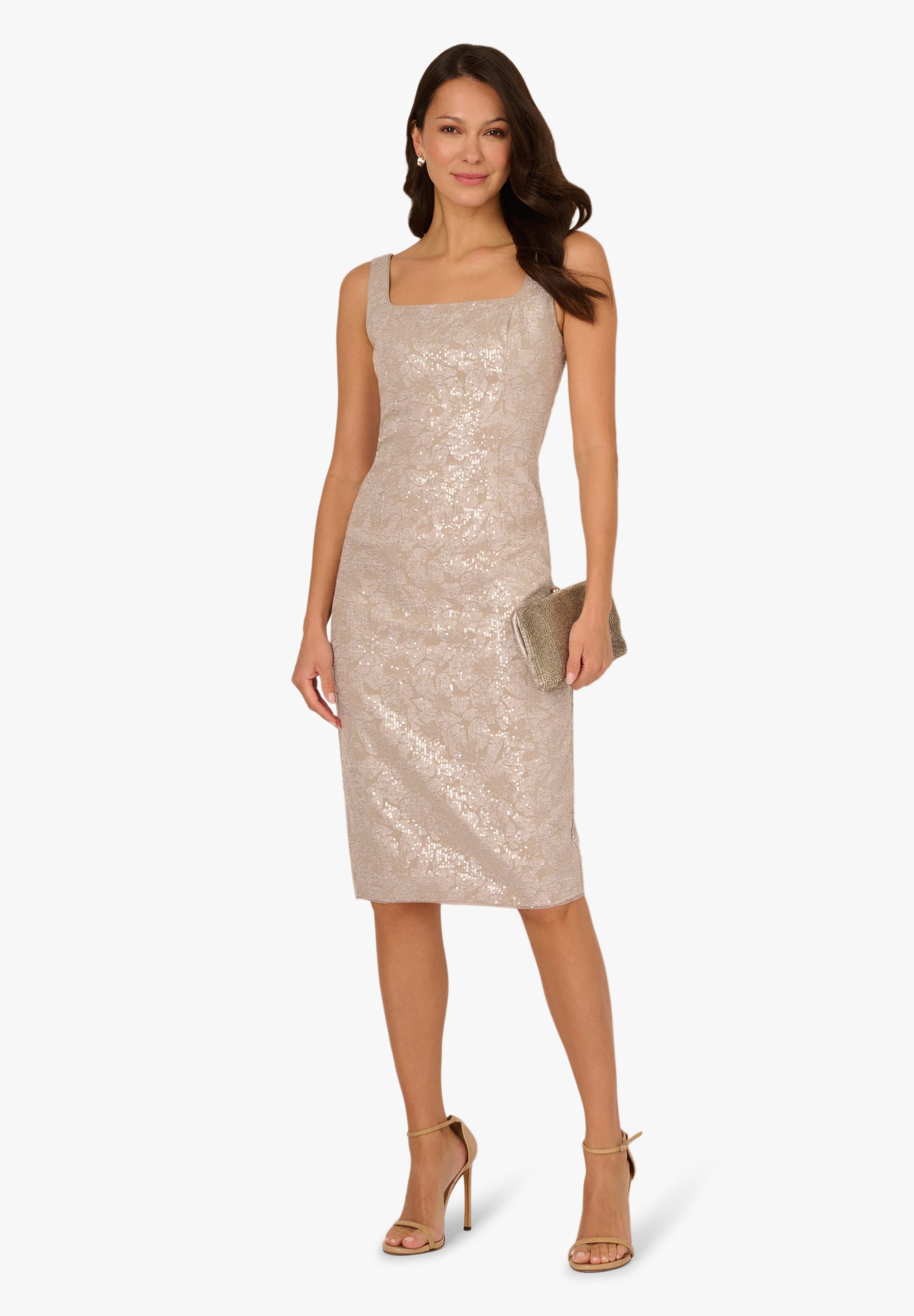 Adrianna Papell Abendkleid Square Neck Jacquard Midi Dress Refined, shimmering knee length dress