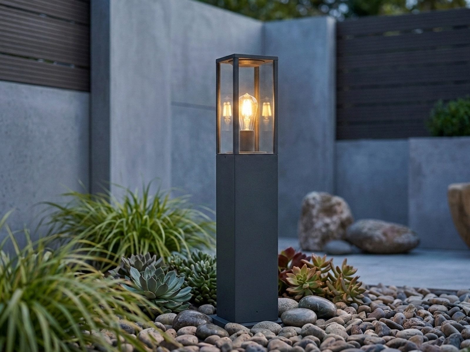 TRIO Leuchten LED Pollerleuchte Aluminium Anthrazit & Glas, Höhe 80cm, LED wechselbar, warmweiß, Garten-Laterne zur Wegbeleuchtung, Außen Gartenlampe inkl. E27 LED