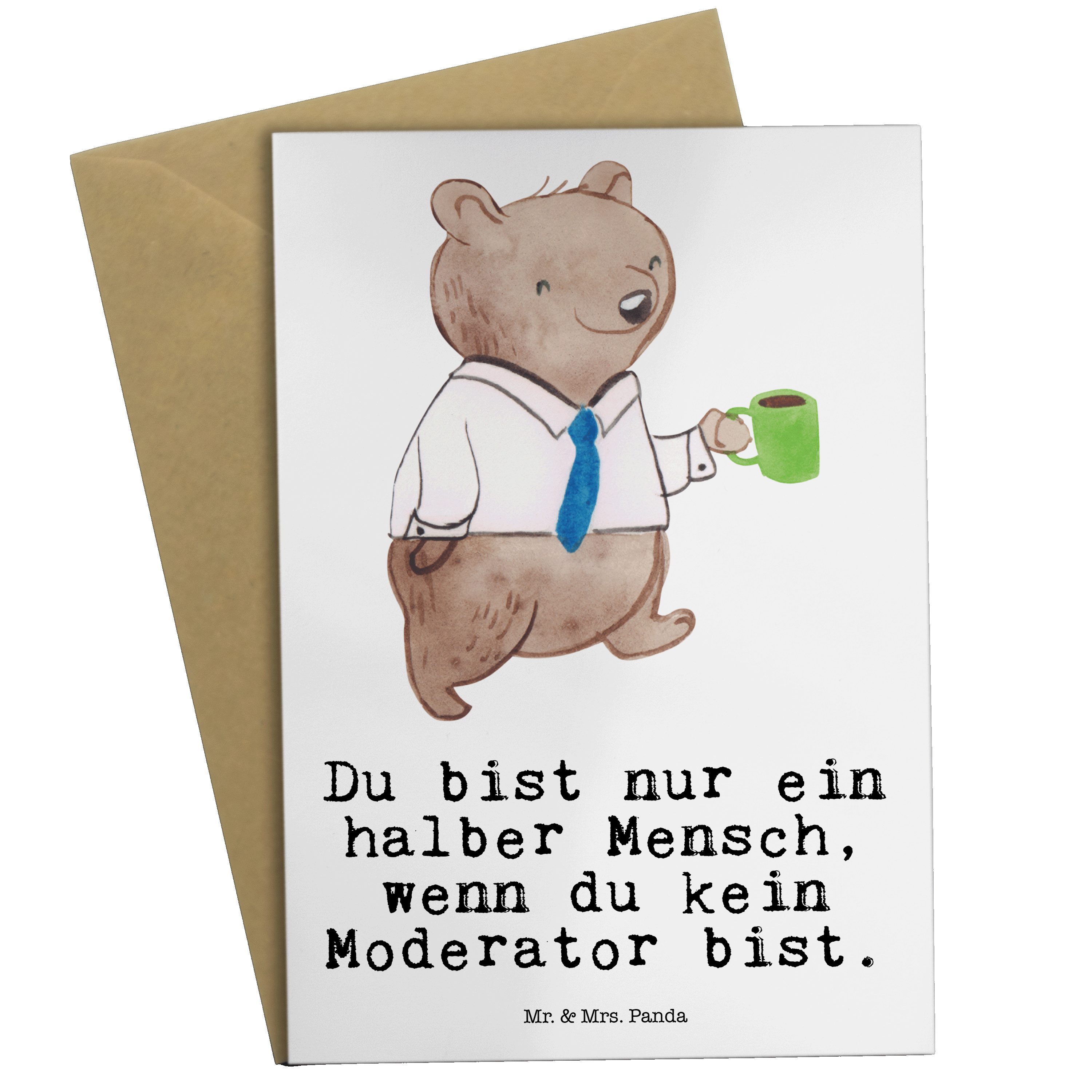 Mr. & Mrs. Panda Grußkarte Moderator mit Herz - Weiß - Geschenk, Rente, Kollege, Danke, Klappkar