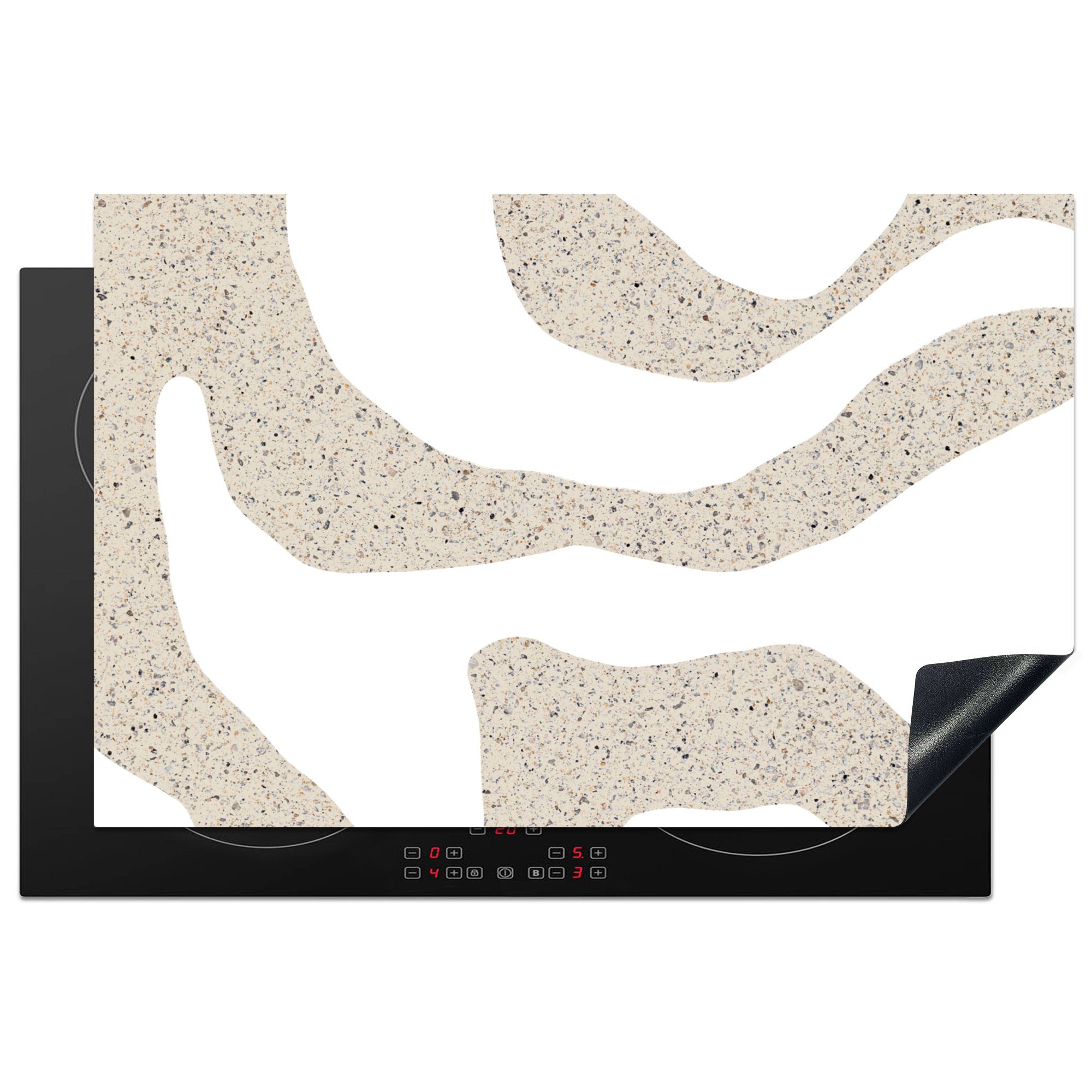 MuchoWow Herdblende-/Abdeckplatte Abstrakt - Terrazzo - Design - Beige, Vinyl, (1 tlg), 81x52 cm, Induktionskochfeld Schutz für die küche, Ceranfeldabdeckung