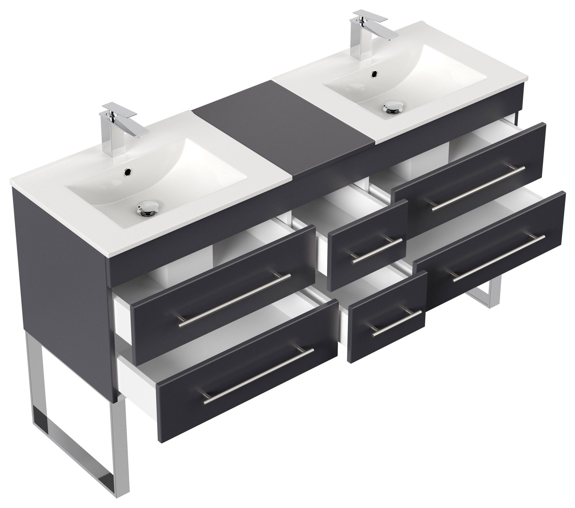 Thumbnail - Magnolia Home Doppelwaschtisch Stand Badmöbel Roma XL SoftClose anthrazit