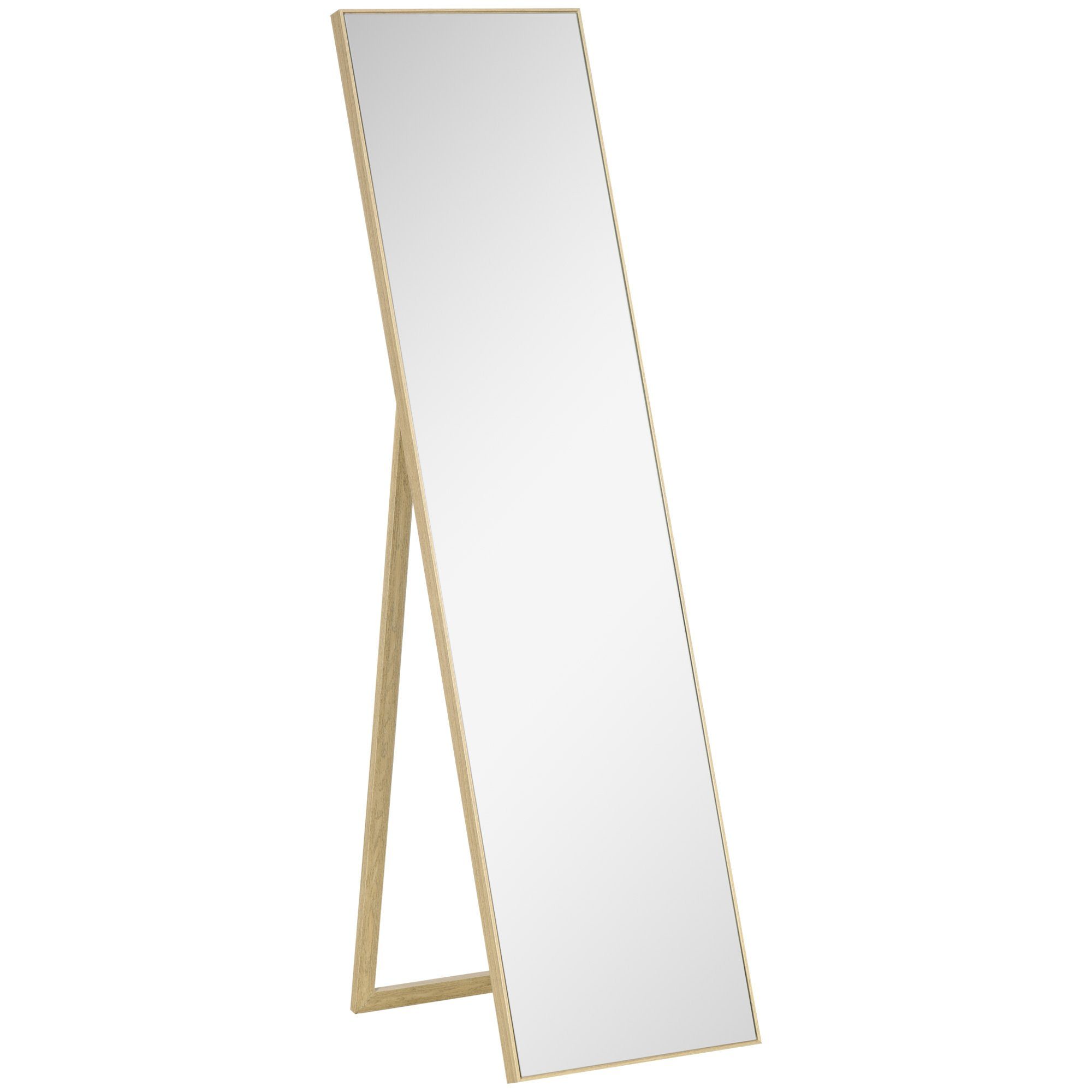 HOMCOM Standspiegel mit Ständer, freistehend, 40 x 150 cm, Natur (Set, 1-St., 1 Ankleidespiegel), gerahmter Ganzkörperspiegel | Standspiegel