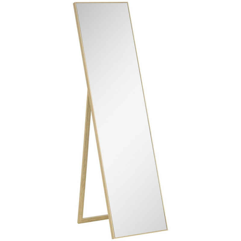 HOMCOM Standspiegel mit Ständer, freistehend, 40 x 150 cm, Natur (Set, 1-St., 1 Ankleidespiegel), gerahmter Ganzkörperspiegel