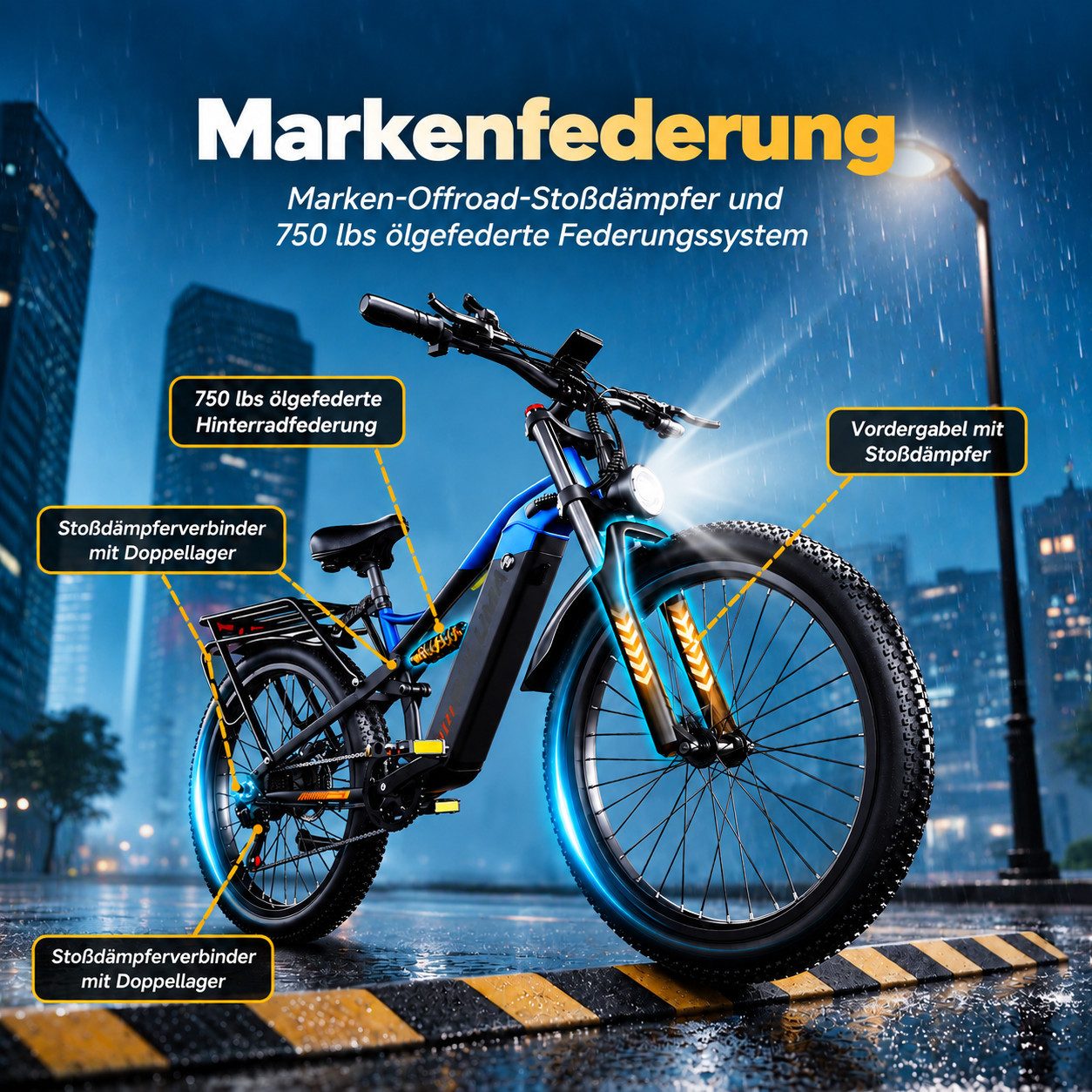 OOTD E-Bike Fatbike 26"*3.0 elektrobike, 48V 20Ah Akku bis 150 km, 500W Motor, 80 Nm, (1 tlg) – Bild 5 von 5