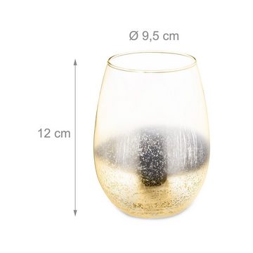 relaxdays Weinglas Weingläser ohne Stiel 2er Set gold, Glas