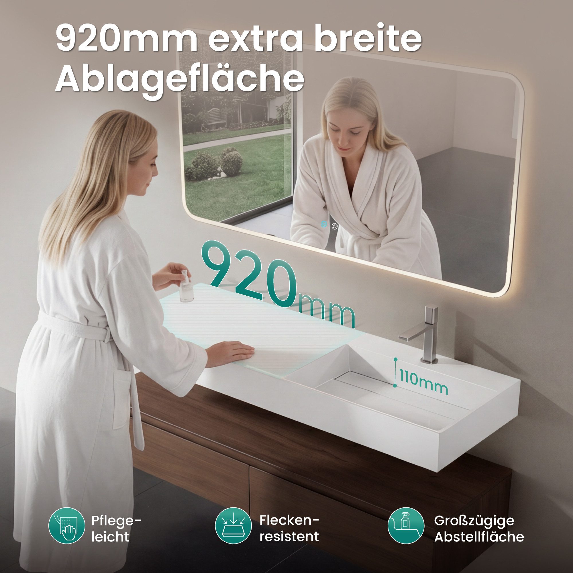 Mai & Mai Badmöbel-Set Waschtisch mit Unterschrank 150cm Mineraglguss Waschbecken UP – Bild 3 von 5