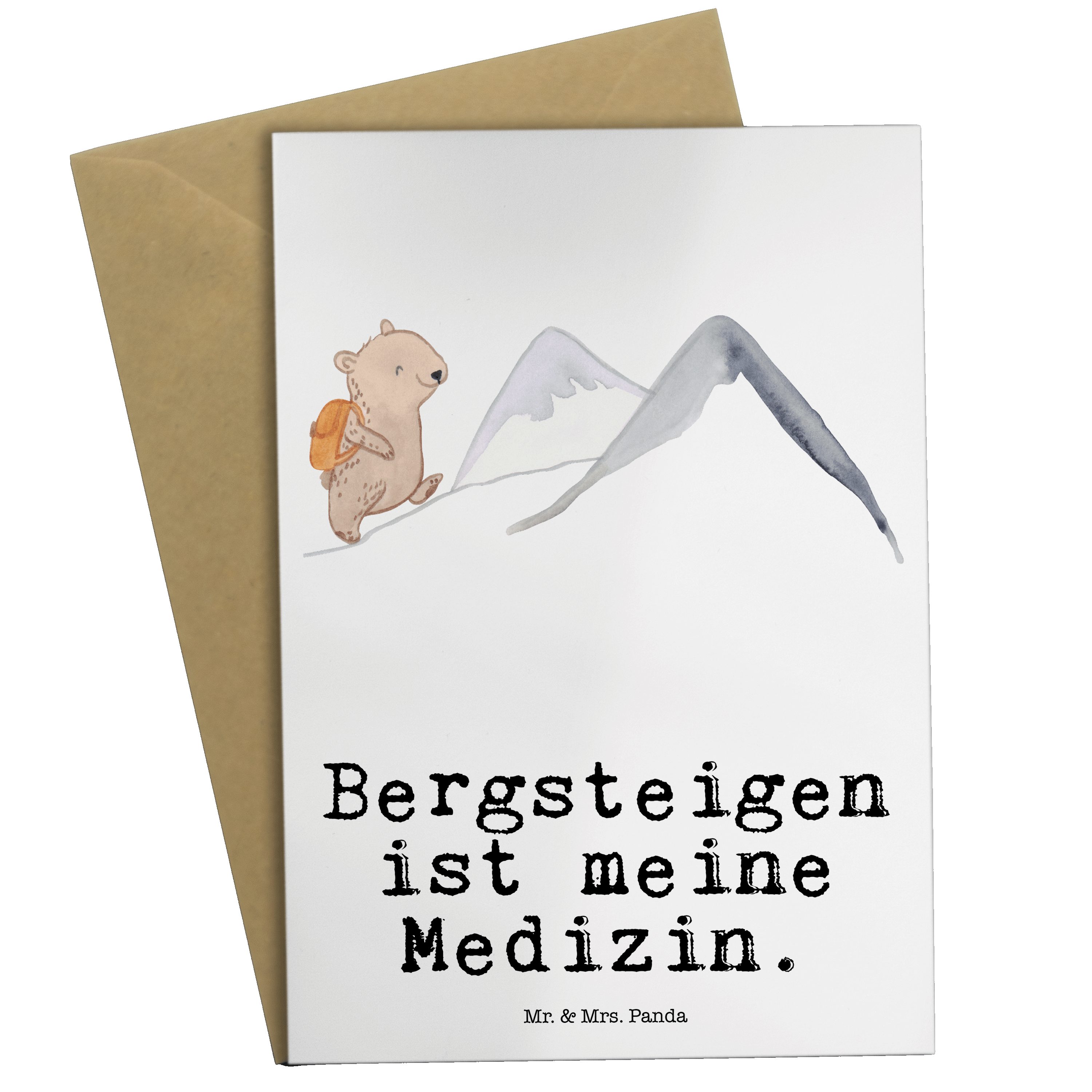 Mr. & Mrs. Panda Grußkarte Bär Bergsteigen Medizin - Weiß - Geschenk, Einladungskarte, Alpinwand