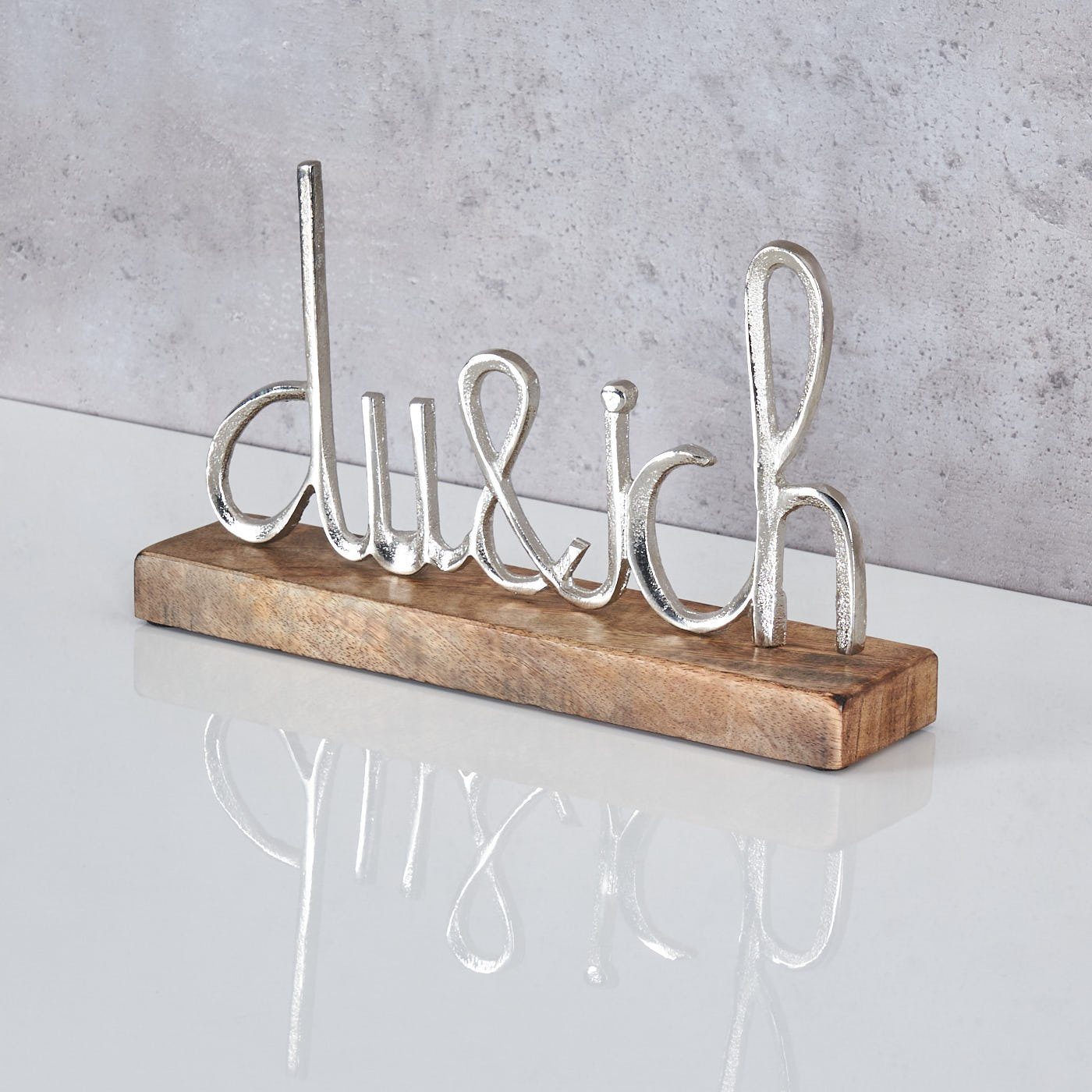Levandeo® Deko-Schriftzug, Schriftzug Du Und Ich L25cm Silber Mango Holz Tischdeko Geschenk
