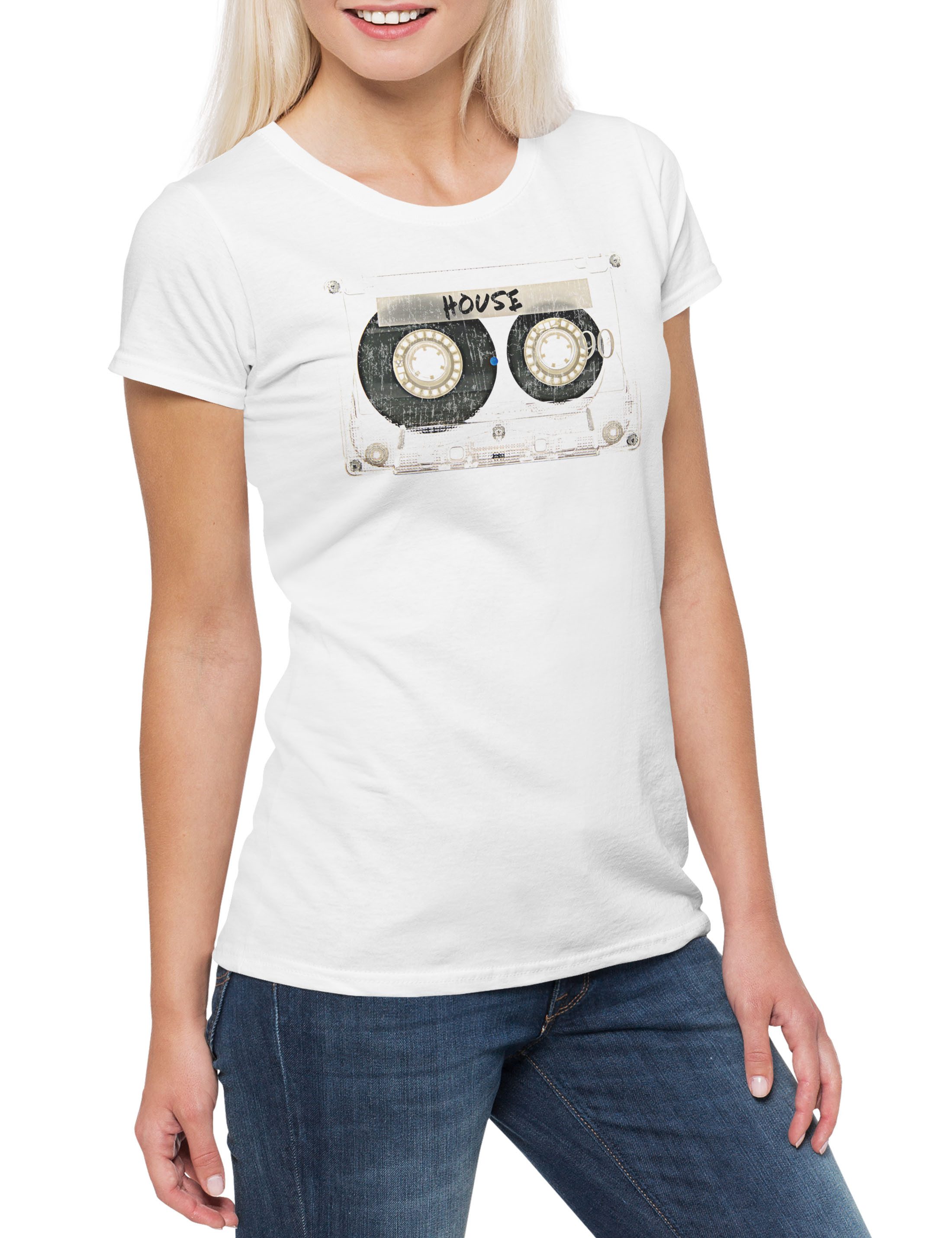 Urban Backwoods Print-Shirt Tape House Damen T-Shirt kassette cassette Wave DJ Techno Rap 80s (1-tlg) Musikkassette Sound Music Electro