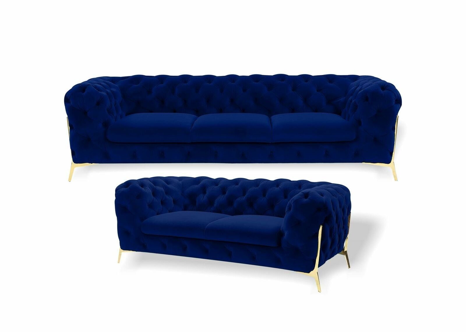 JVmoebel Sofa Blaue Luxus Moderne Chesterfield Couchgarnitur 3+2 Sitzer Neu, Made in Europe