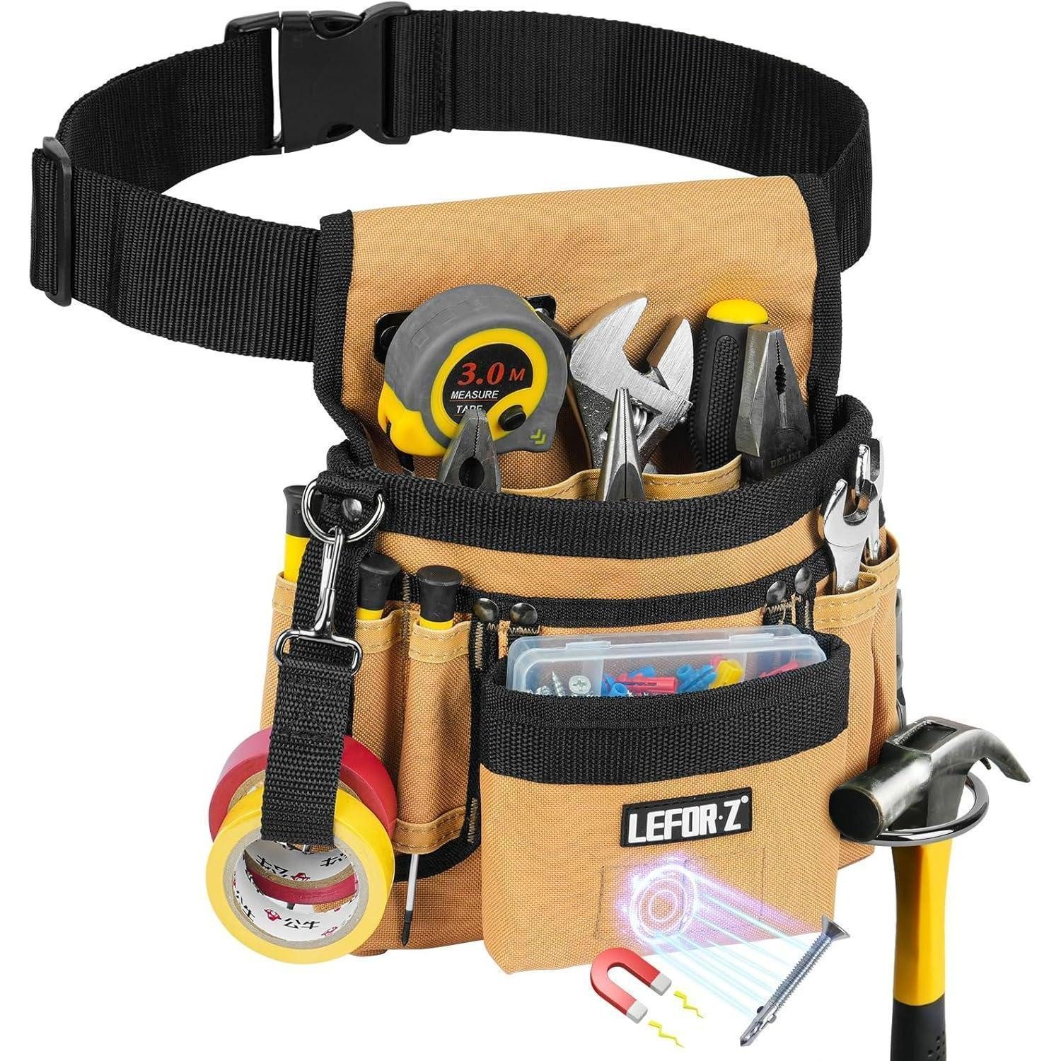 LuxusKollektion Werkzeugtasche Werkzeuggürtel Herren Magnet 14 Taschen Schwarz/Braun
