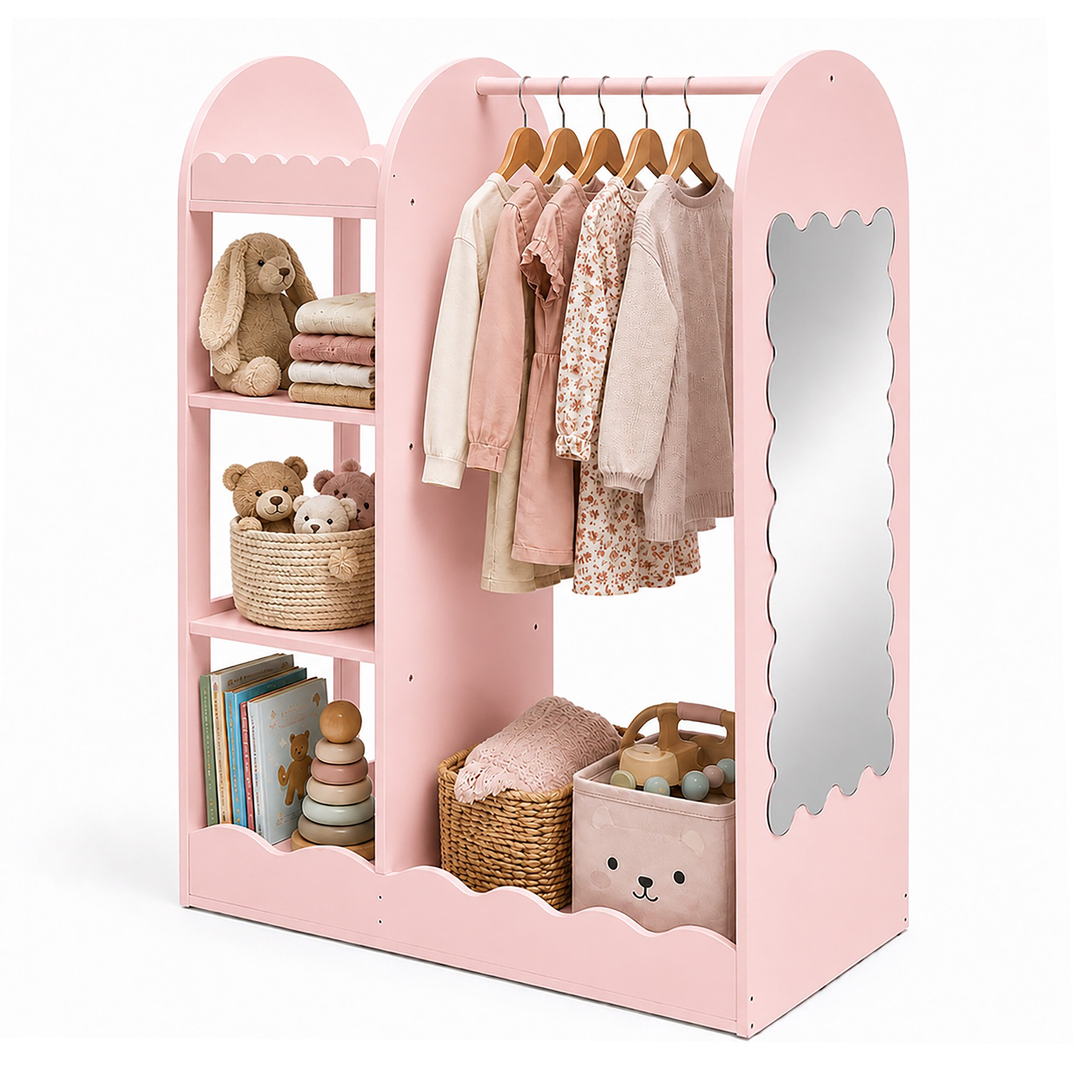 relaxdays Kleiderständer für Kinder mit Spiegel, Rosa