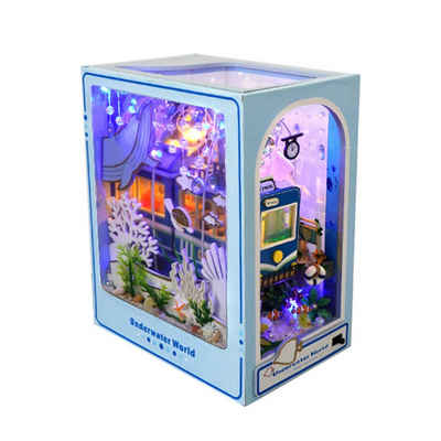 REDOM 3D-Puzzle Buchstütze Miniatur Holz Bücherregal Holzbausatz Puppenhaus Dekoration, Puzzleteile, 3D Haus Bücherecke Geschenk Geburtstag Weihnachten DIY mit LED-Licht