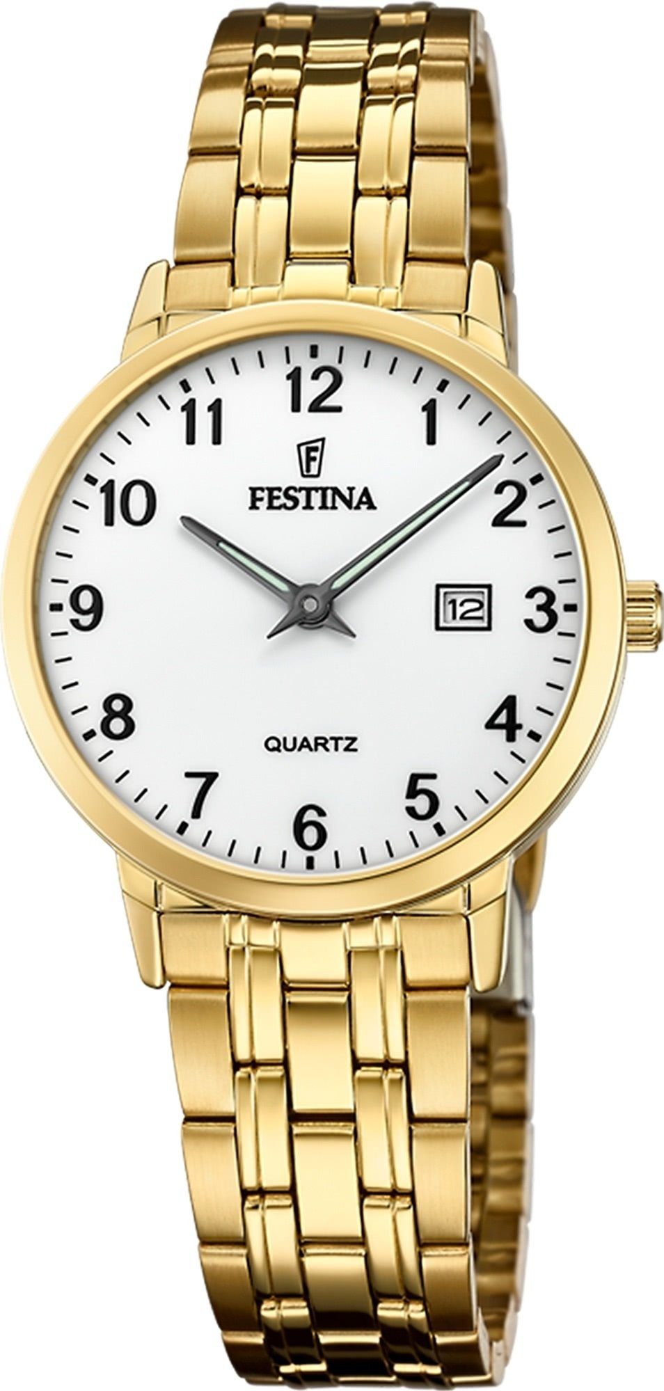 Festina Quarzuhr Festina Elegant Damen Uhr F20514/1 Stahl, (Analoguhr), Damen Armbanduhr rund, Edelstahlarmband gold, Elegant