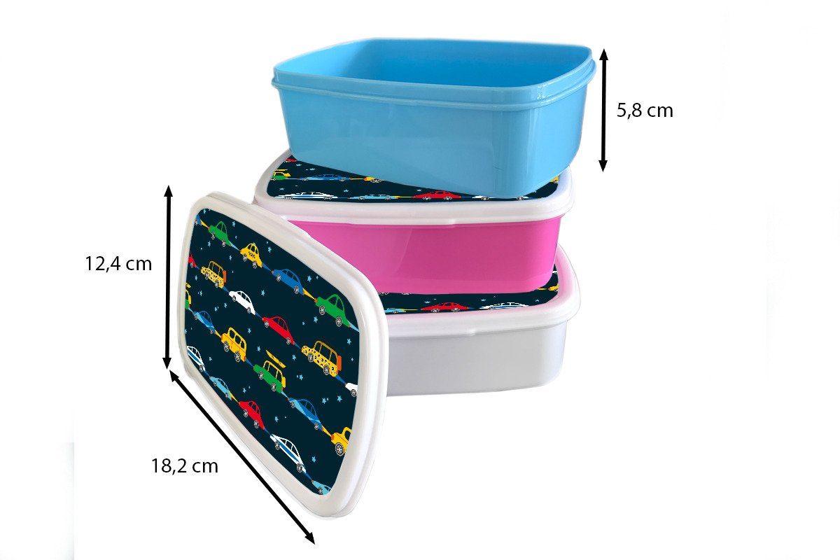 für - Brotdose Snackbox, - Kunststoff, Kunststoff Erwachsene, MuchoWow Kinder Lunchbox rosa - (2-tlg), Auto Kind Kinder, Mädchen, Kinder, Raumfahrt Brotbox Muster - -