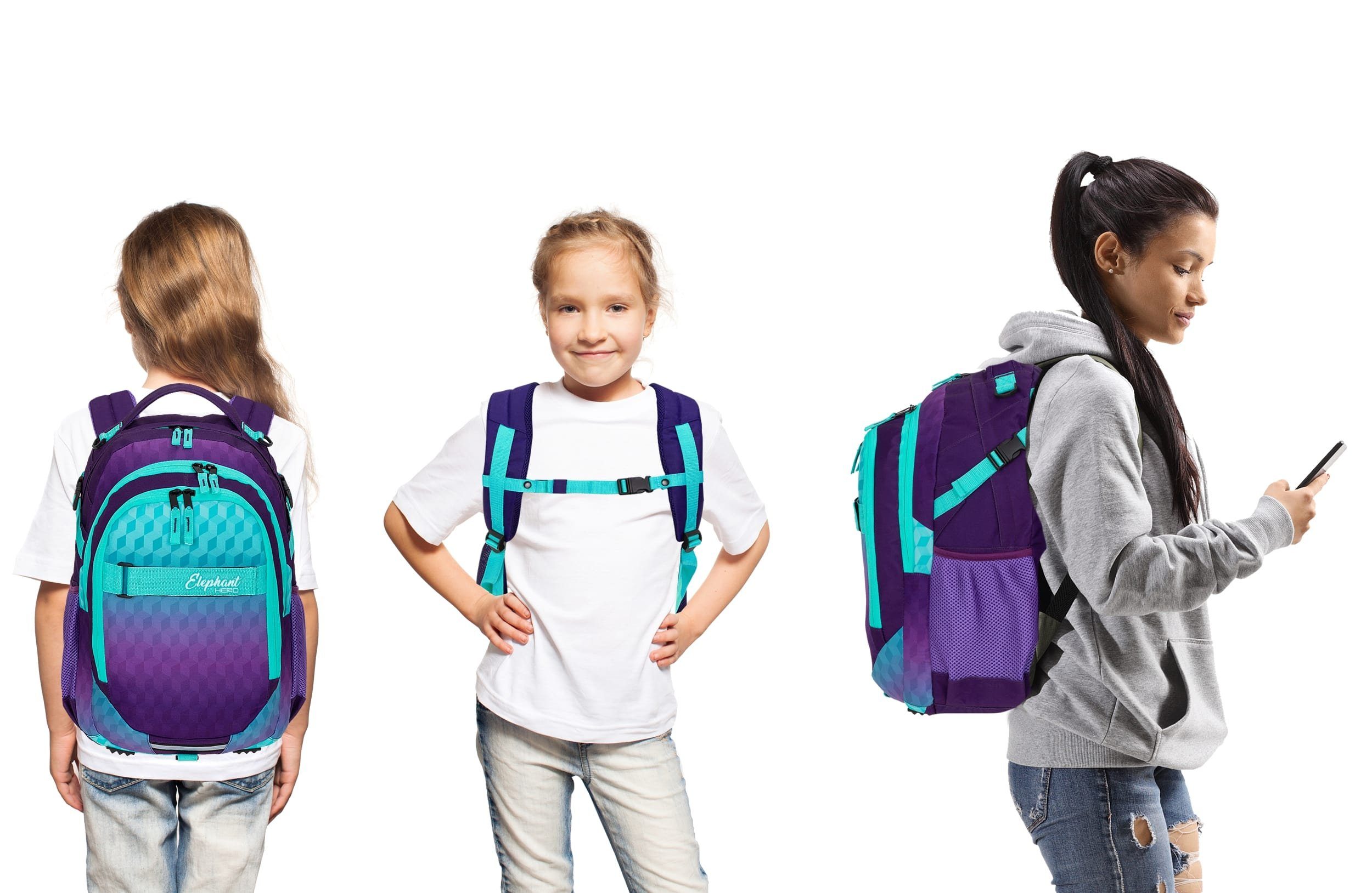 ELEPHANT Schulrucksack Hero Signature Schultasche (Set, 3-tlg., 3 Teile Rucksack Sporttasche Mäppchen Box), Softcase Schulranzen Schulmappe +rsm