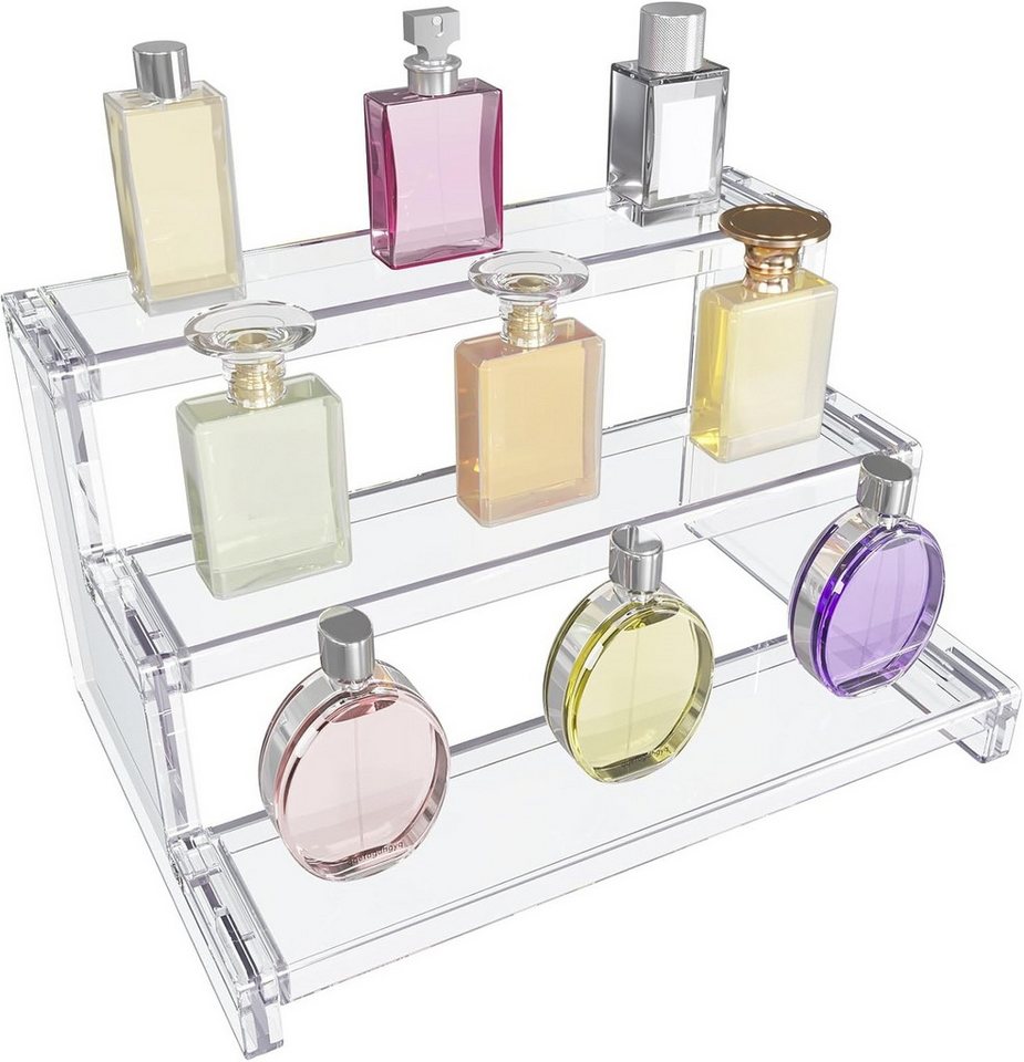 FOUORTUNATE-BEE Schreibtisch-Organizer Acryl Kosmetik Organizer 3 Ebenen, Parfumständer und Make-up Ablage, Transparenter 3-stufiger Organizer für Kosmetik, Deko, Gewürze Kuchen