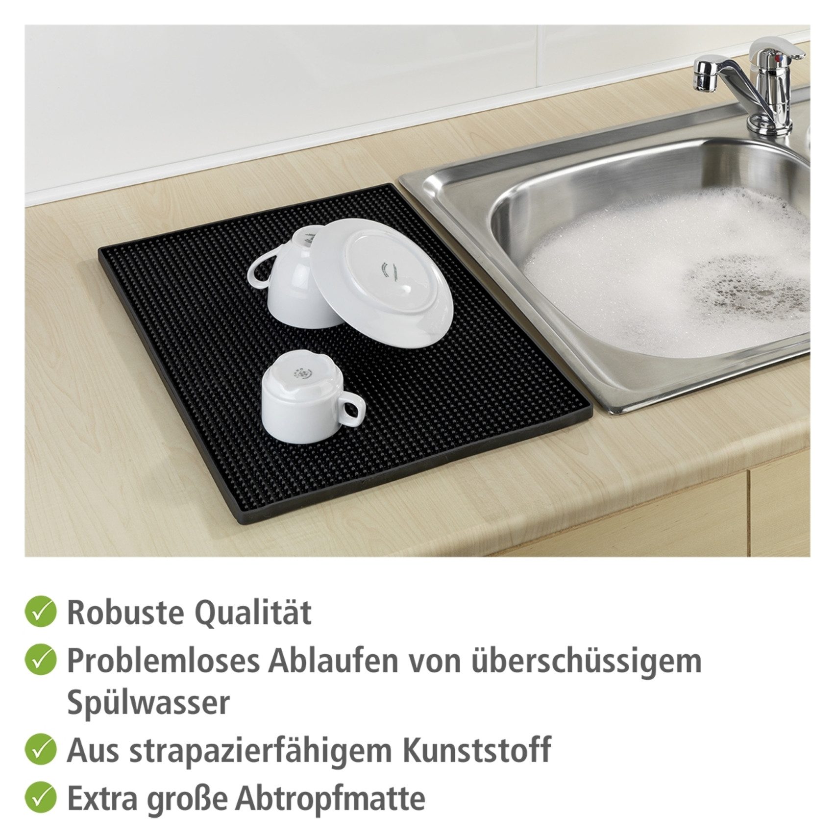 WENKO Geschirrständer Modell Maxi, Abtropfmatte für Geschirr mit Noppenstruktur, extra groß