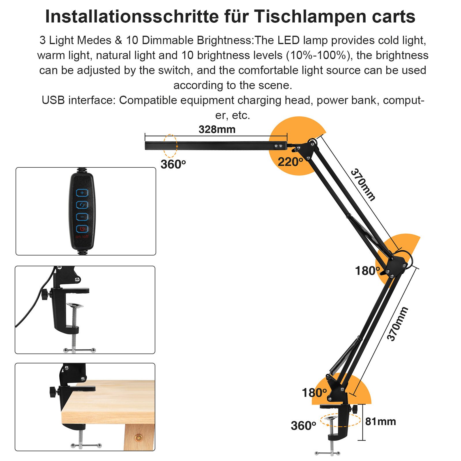 Clanmacy LED Schreibtischlampe LED Schreibtischlampe Tischlampe günstig online kaufen