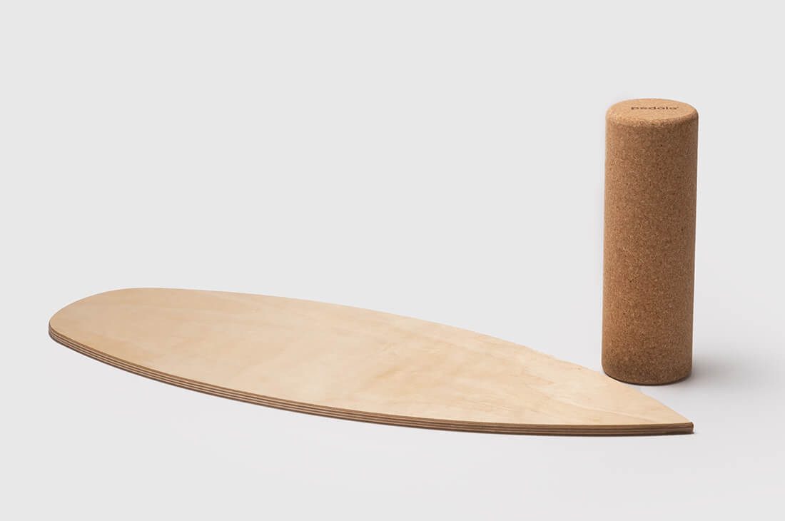pedalo® Balanceboard aus Holz I Balance-Board Pur I Korkrolle I Koordination I Training, Inkl. Faszien Korkrolle 10 cm und Umhängetasche