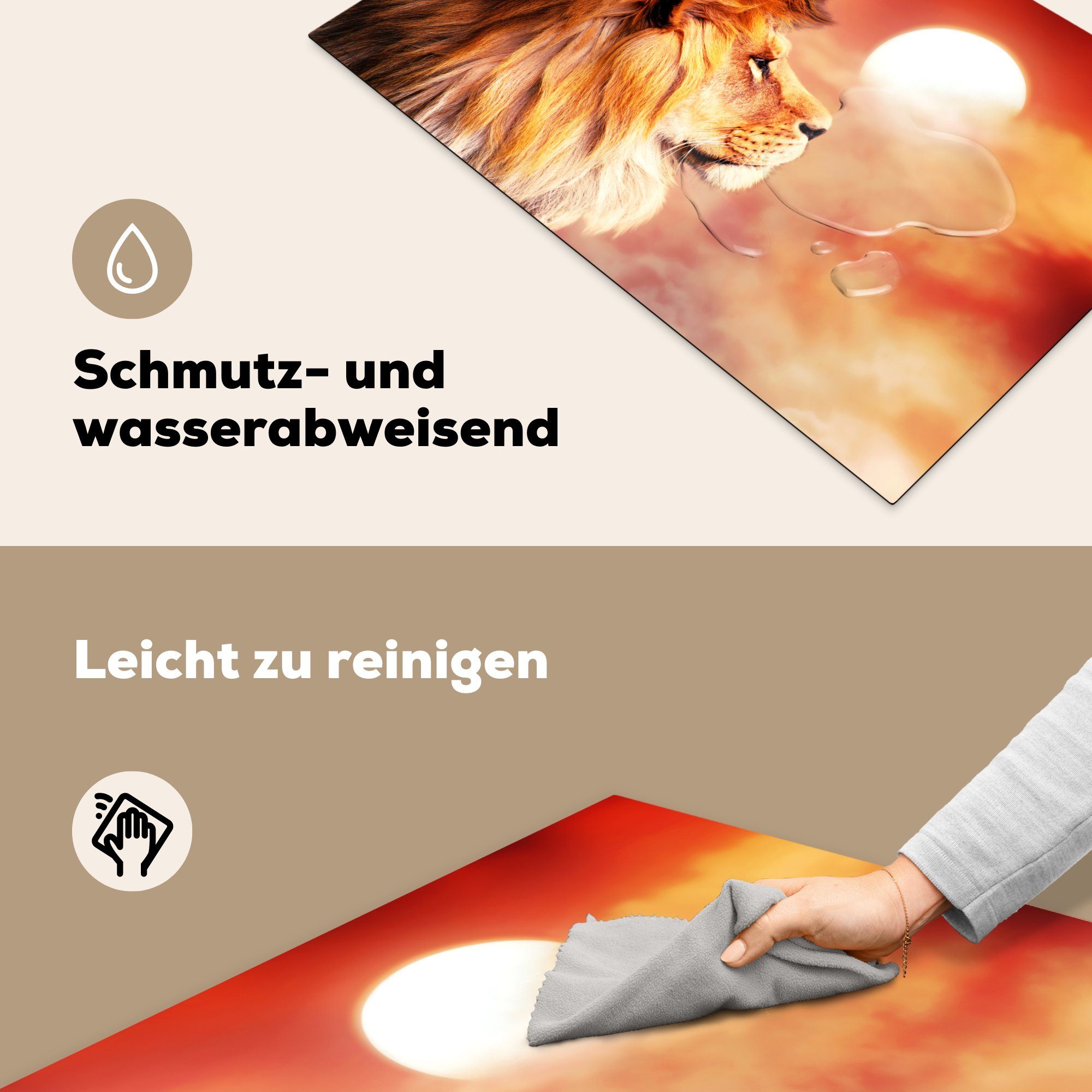 Löwen MuchoWow - Schutz Herdblende-/Abdeckplatte Ceranfeldabdeckung Induktionskochfeld für küche, - die (1 cm, tlg), Rot, Vinyl, 81x52 Sonne