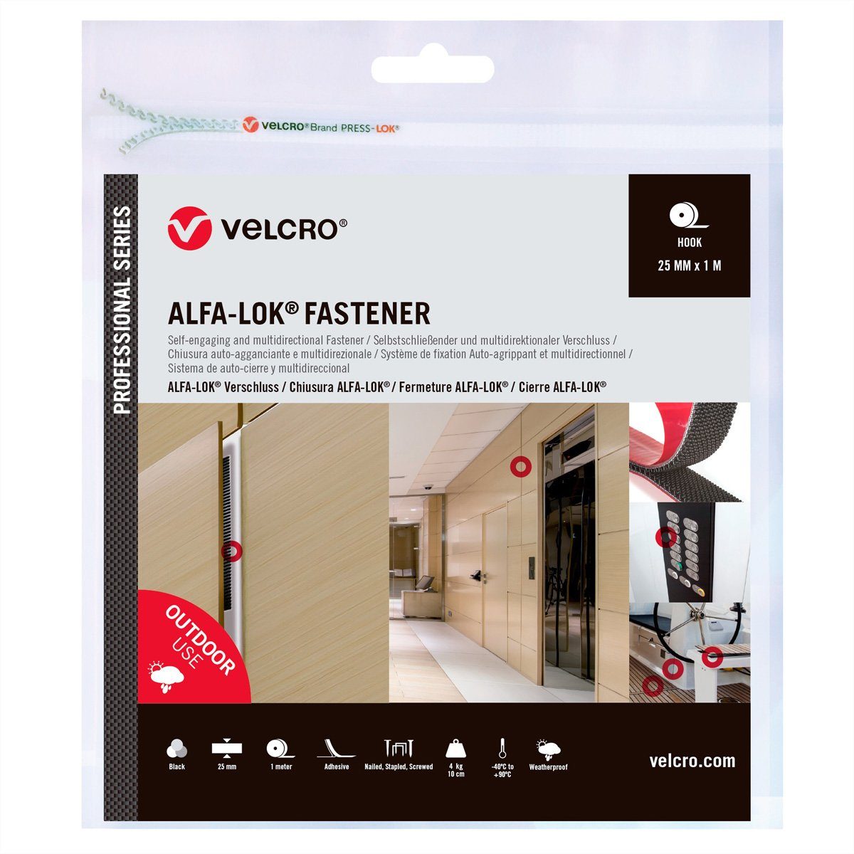 VELCRO Kabelbinder Alfa-Lok® Fastener 1m Hakenband 25mm schwarz VEL-PS20023