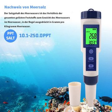 yozhiqu pH-Messgerät Fünf-in-eins-Digital-Wasserqualitätstest,Energiesparfunktion TP67, (1-tlg), überwachen Sie TDS-, EC-, pH-, Salzgehalt- und Temperaturmessungen.