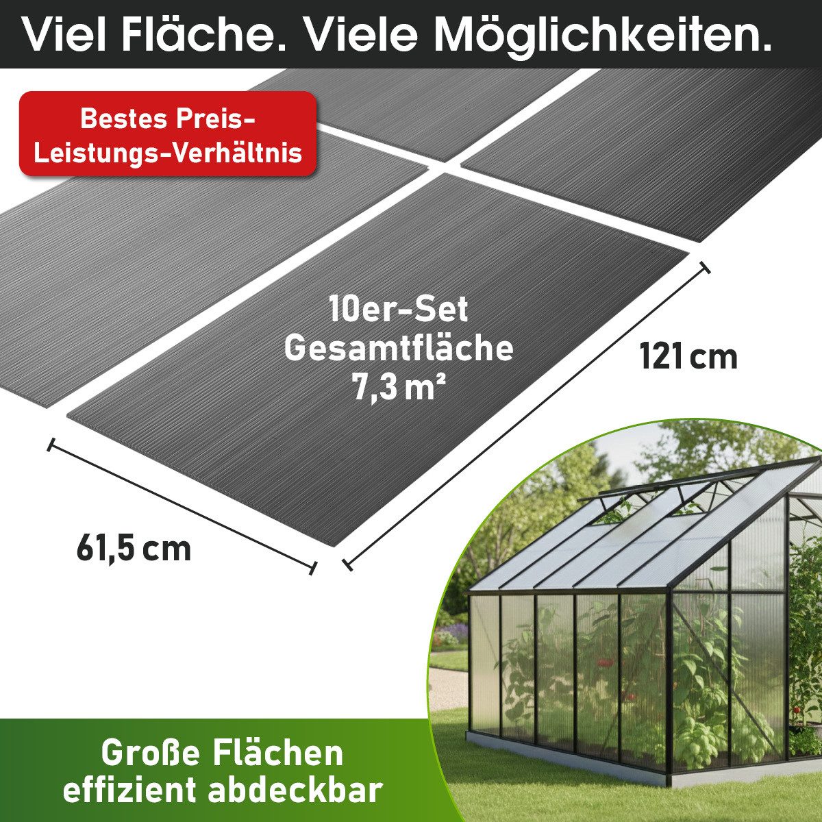 BRAST Doppelstegplatte Hohlkammerplatten 6mm, viele Varianten, Polycarbonat, 6 mm, 7,3 m², (10-St., UV-beständig, witterungsbeständig, bruchstabil & zuschneidbar), Geeignet für Gewächshäuser, Gartenhäuser Überdachungen & Carportdächer