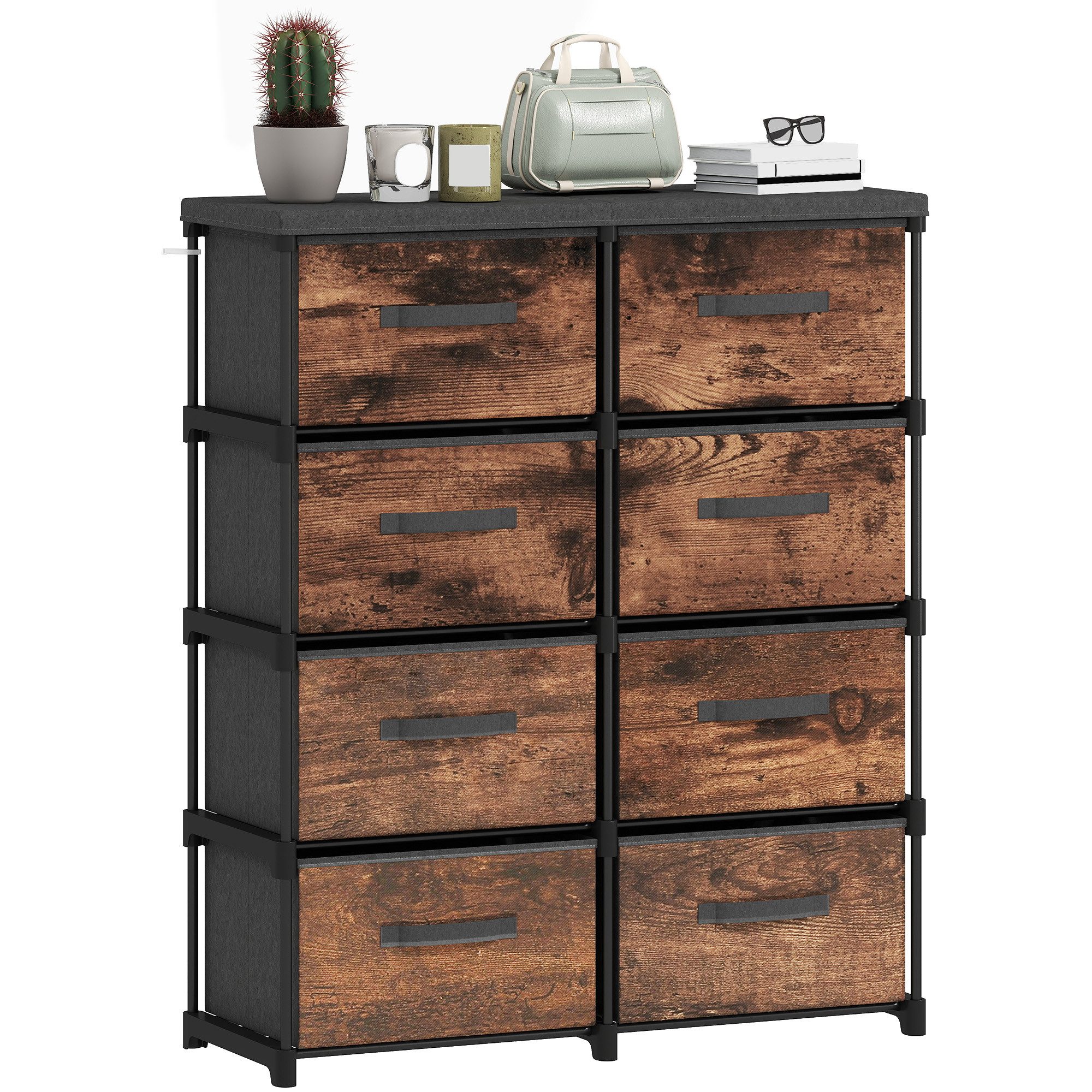 HOMCOM Kommode Schrank Aufbewahrungsschrank mit 8 Schubladen (Set, 1 St., 1), 8 breite Schubladen, Metallrahmen, Kippschutz – Bild 2 von 5