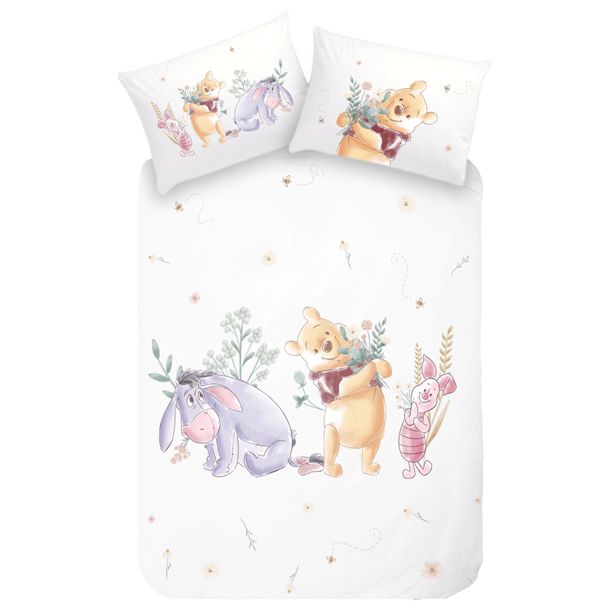 BERONAGE Kinderbettwäsche Winnie The Pooh Baby / Kleinkind Bettwäsche Pu der Bär, 100% Baumwolle, 2 teilig, 135x100 + 60x40 cm