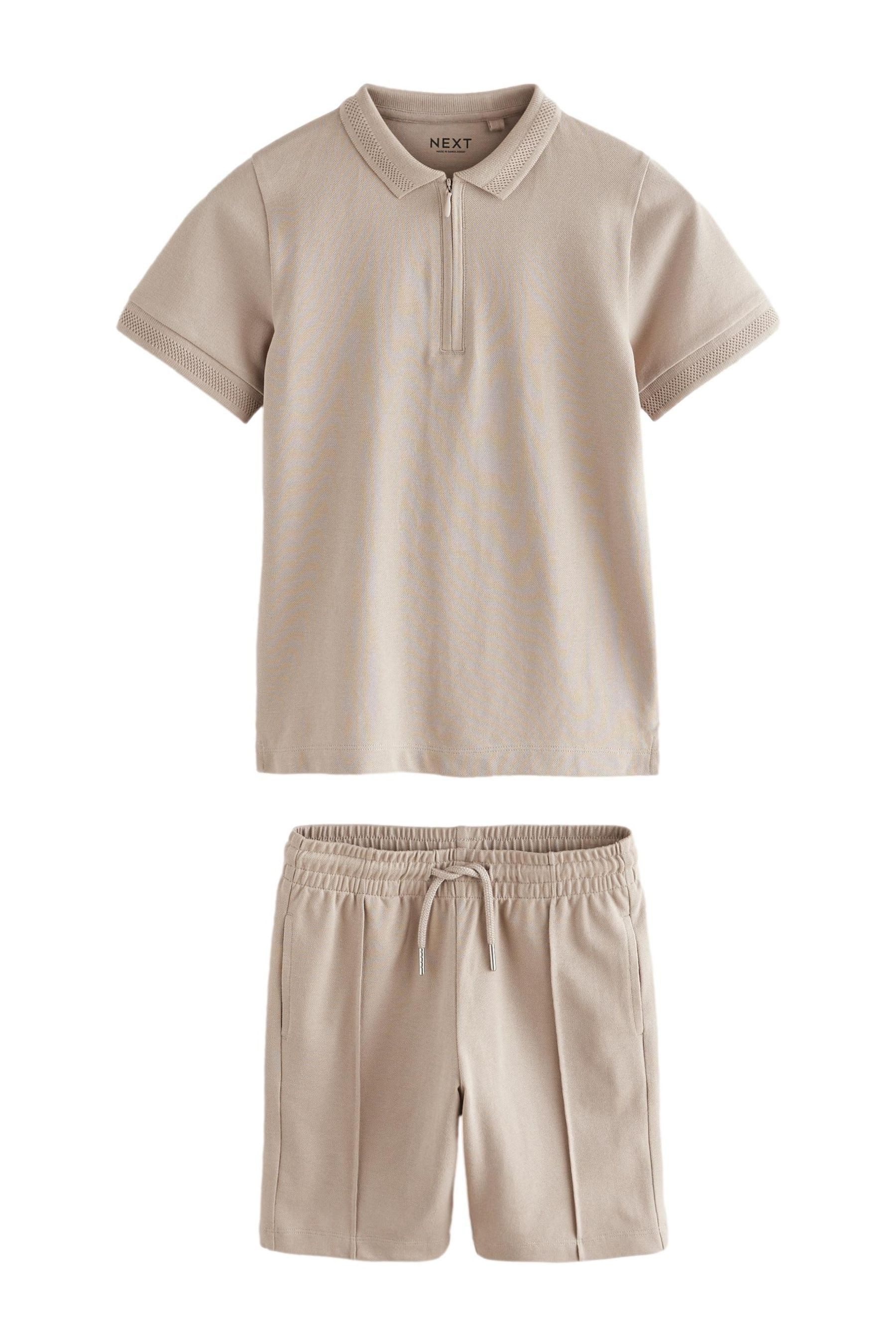 Shirt & Shorts Polohemd mit Reißverschlusskragen und Shorts