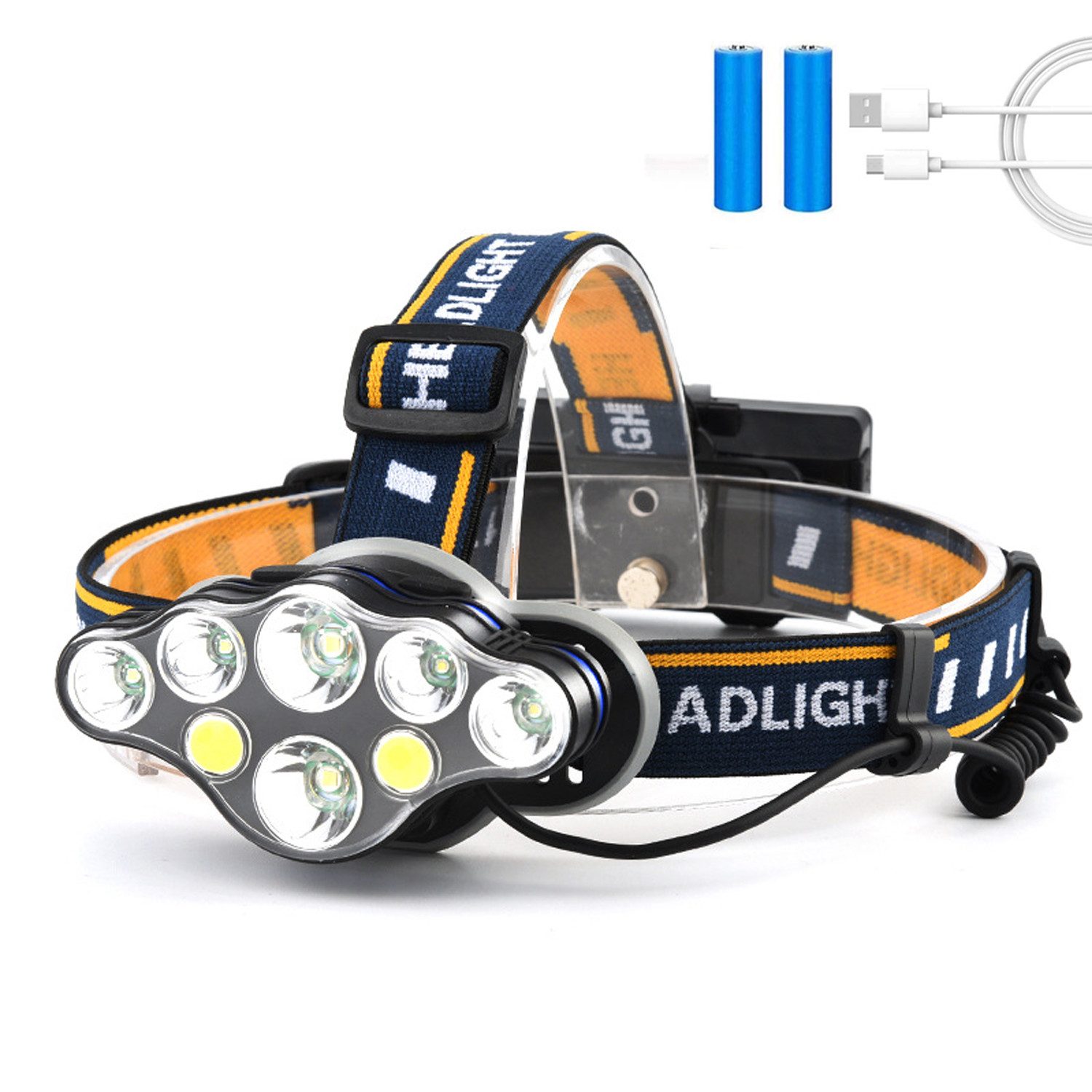 TUWENA LED Stirnlampe 8 LED Stirnlampe Wiederaufladbare Wasserdicht USB, 1800 Lumen,90-Grad-Drehung