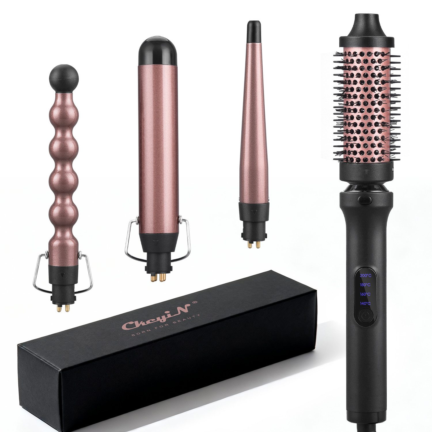 HS Onsing Lockenstab 4-in-1 Lockenstab Set 140-200℃ 30s Schnelles Erhitzen Lockenwickler, Keramik-Beschichtung, mit 4 wechselbaren Stylingaufsätzen für Locken Wellen und Volumen