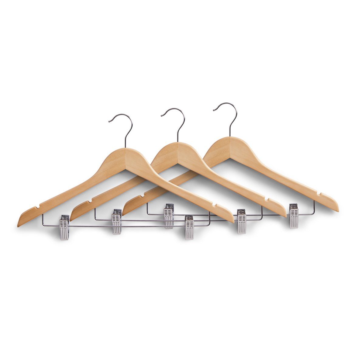 Zeller Present Kleiderbügel -Set m. Clips, 3-tlg., Holz, natur, 44,5 x 26 cm