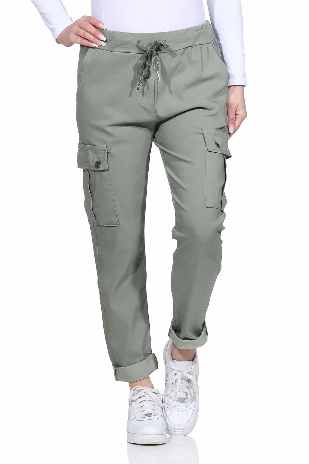 OriginalYou Cargohose Damen Freizeithose Schlupfhose moderne Stoffhose elastischer Bund, Knitterlook