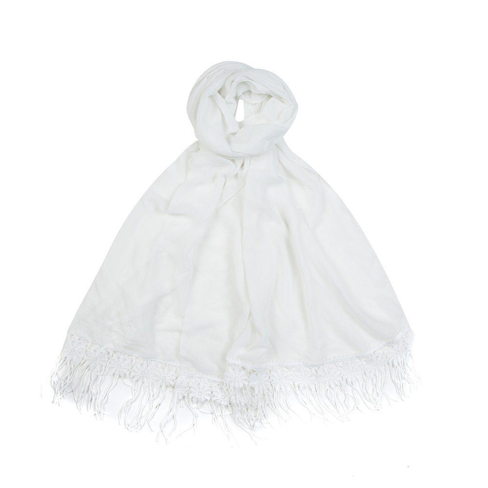 Modescout Stadler Modeschal Sommer Schal mit Fransen, Sehr hochwertiges Material Weiss