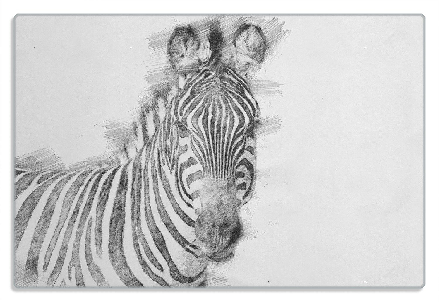Wallario Frühstücksbrett Zebra in schwarz weiß - Bleistift Zeichnung, (inkl. rutschfester Gummifüße 4mm, 1-St), 20x30cm