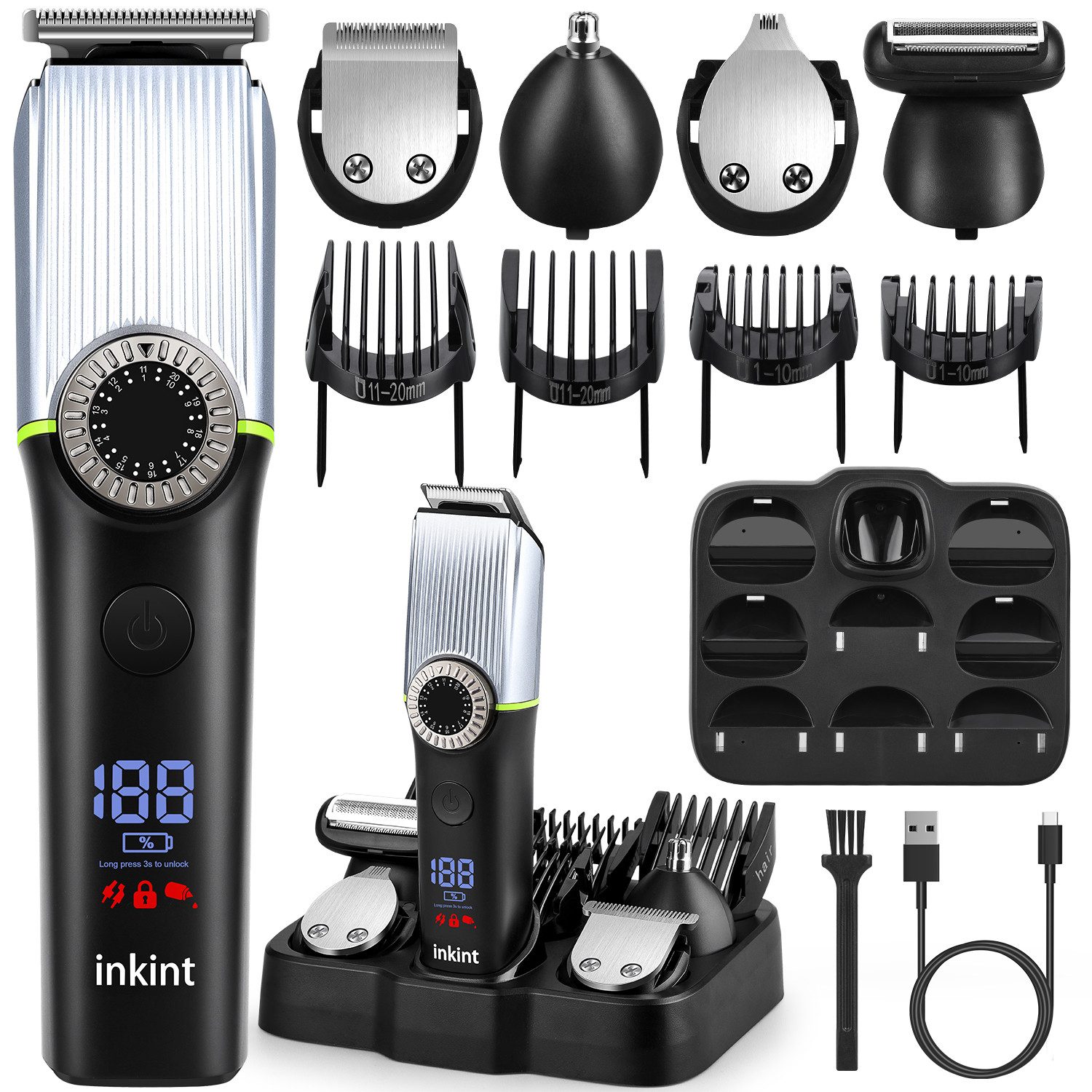 CkeyiN Pro Haar- und Bartschneider Haarschneidemaschine All-in-One Series,Multifunktionstrimmer, LED-Anzeige, IPX6 wasserdicht,39 präzise Einstellstufen,150 Min Akkulaufzeit