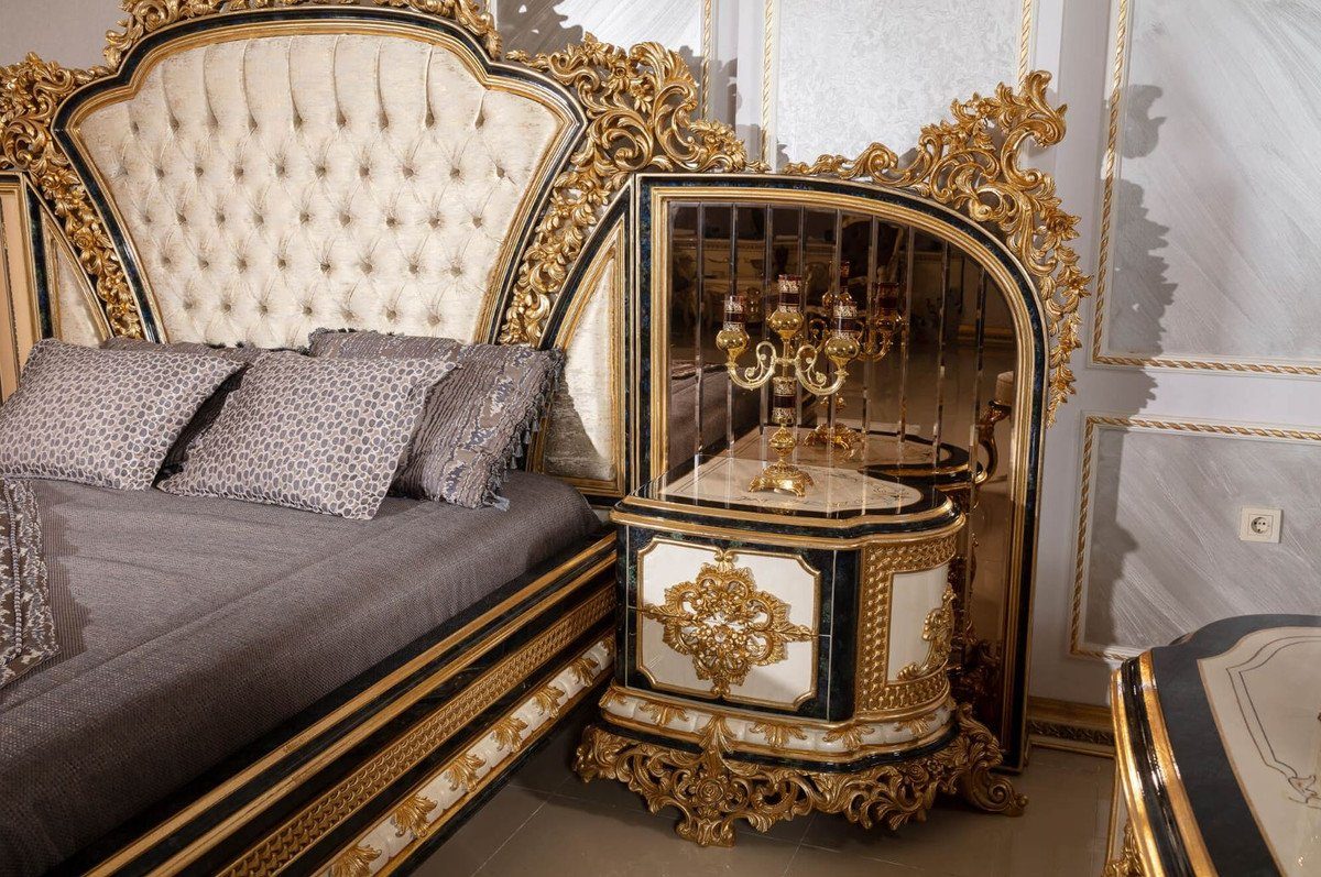 Edel Barock - Beistelltisch - Prunkvoll Barock Luxus / Weiß & Casa Gold Padrino - Nachttische Nachtkommoden Schlafzimmer Set Massivholz Blau / Möbel Prunkvolle
