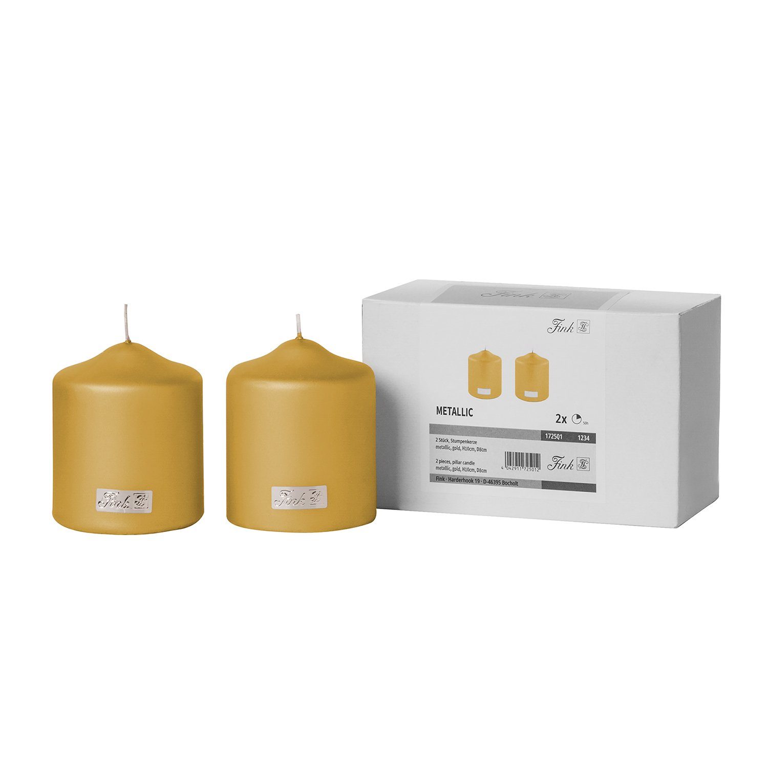 Fink Stumpenkerze CANDLE 2er Set Stumpenkerzen - goldfarben - Paraffin - H. 10cm x B.8cm (1-tlg., Dicke Kerzen - Großkerzen), Säulenkerzen Blockkerzen Zylinderkerzen - Elegante Standkerzen