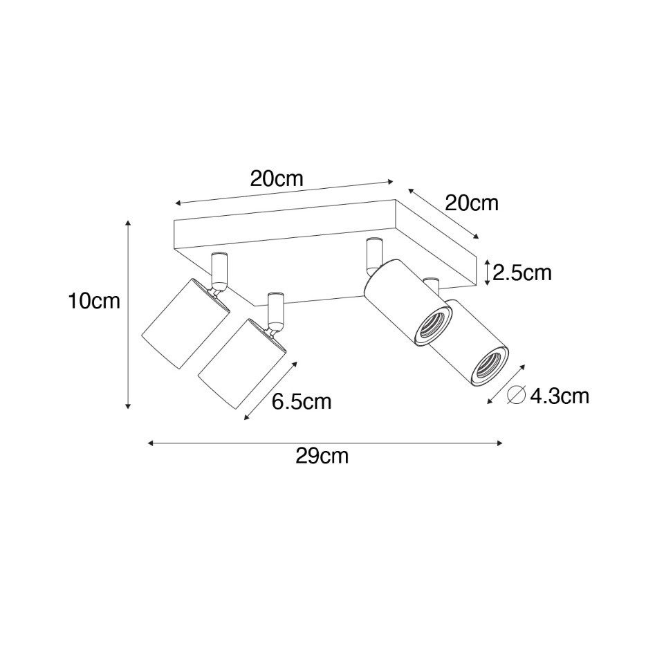 Qazqa LED Aufbaustrahler Facil, ohne Leuchtmittel, Warmweiß, QAZQA Aufbau­spot, e27, Schwarz, Stahl, Modern