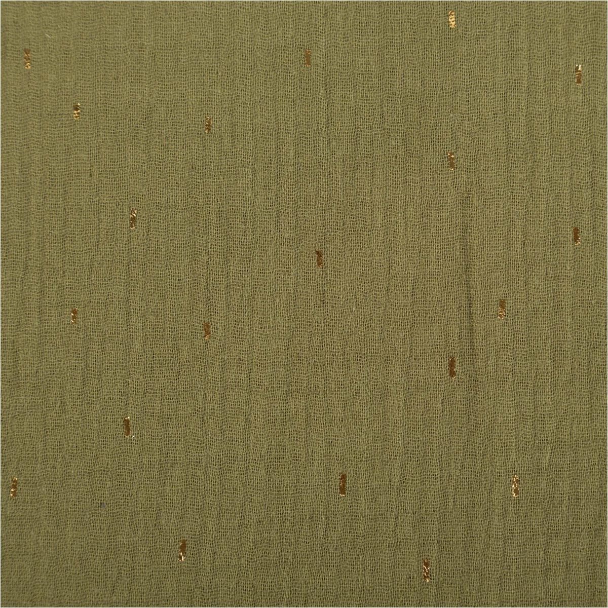 SCHÖNER LEBEN. Stoff Musselinstoff Meterware BW Foliendruck Konfetti olivgrün goldfarbig, allergikergeeignet