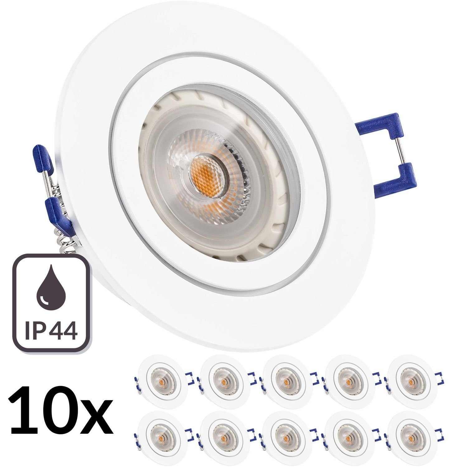 LEDANDO LED IP44 10er Markenstrahler matt Einbaustrahler mit LED LED Set Einbaustrahler GU10 Weiß