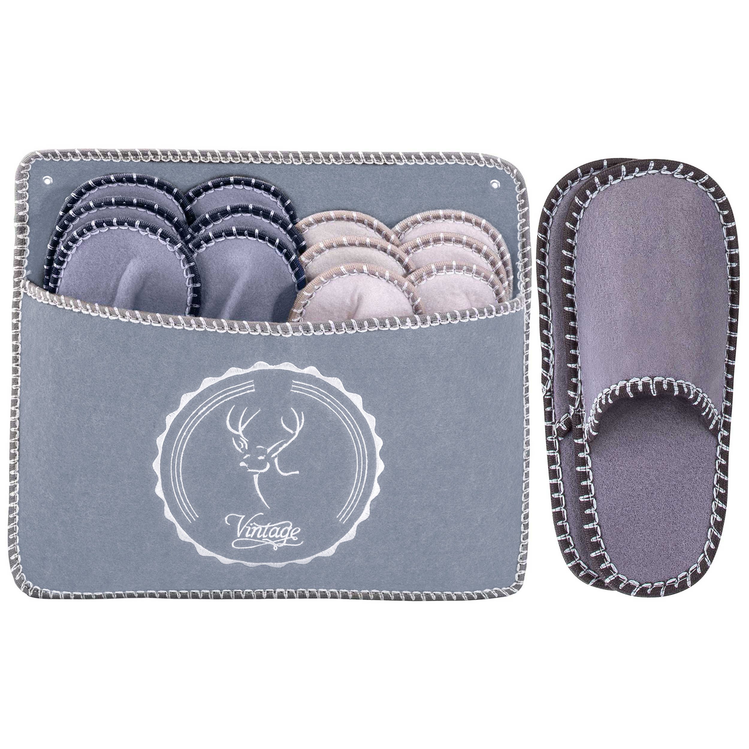 ONVAYA ABS Gästepantoffel Set Vintage Hirsch, 6er Set, Antirutsch, Filz Pantoffel