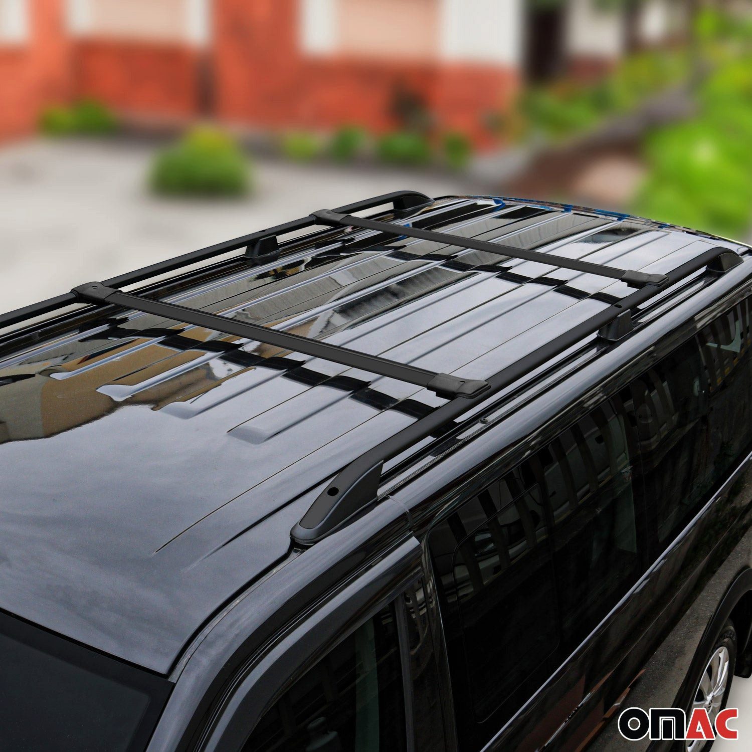 OMAC Dachträger Dachreling für VW T5 T6 Transporter L1 Kurzer Aluminium Schwarz 4x (4-St)