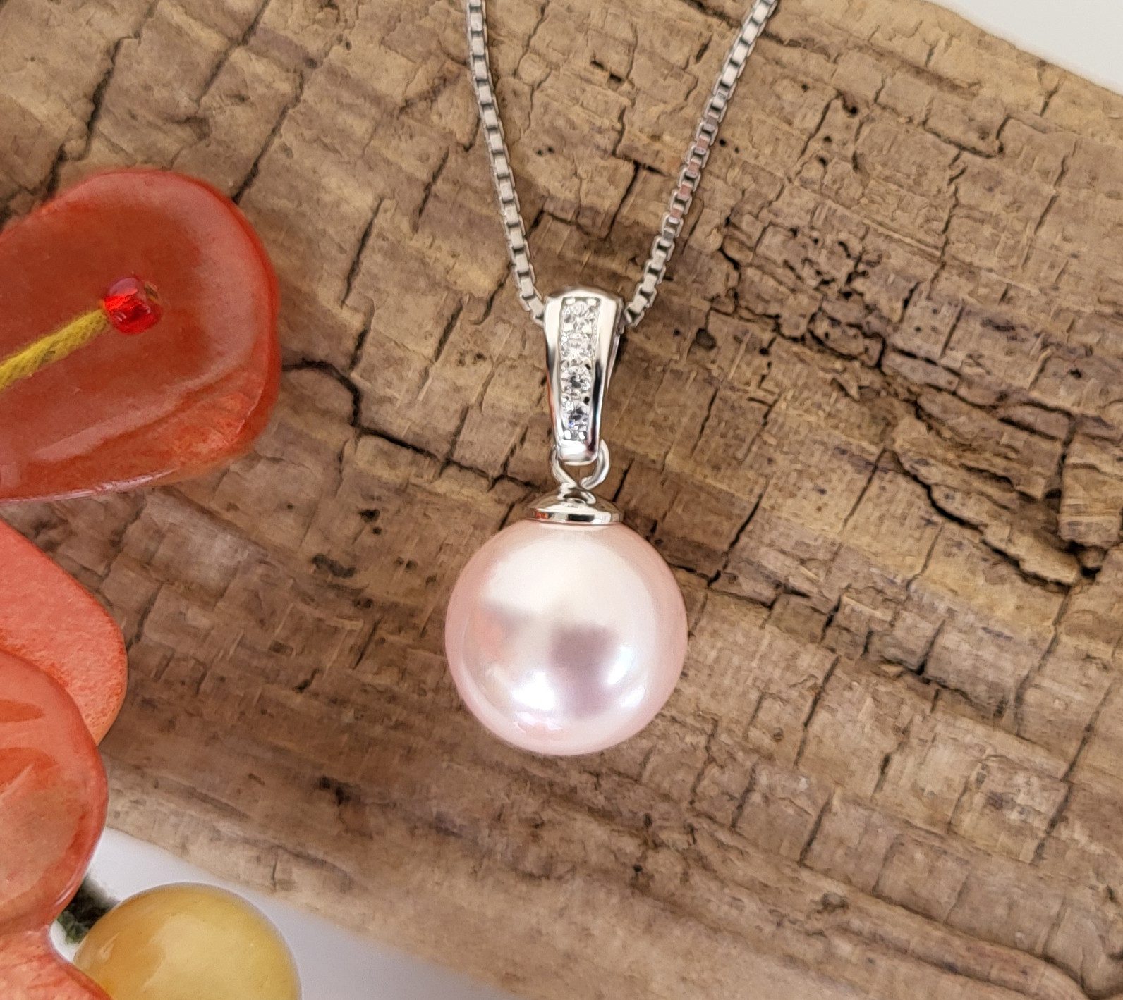 Schöner-SD Kette mit Anhänger Perlenanhänger mit 925 Silber Kette Perle 12mm groß rund Zirkonia, mit Zirkonia (synth) – Bild 2 von 5
