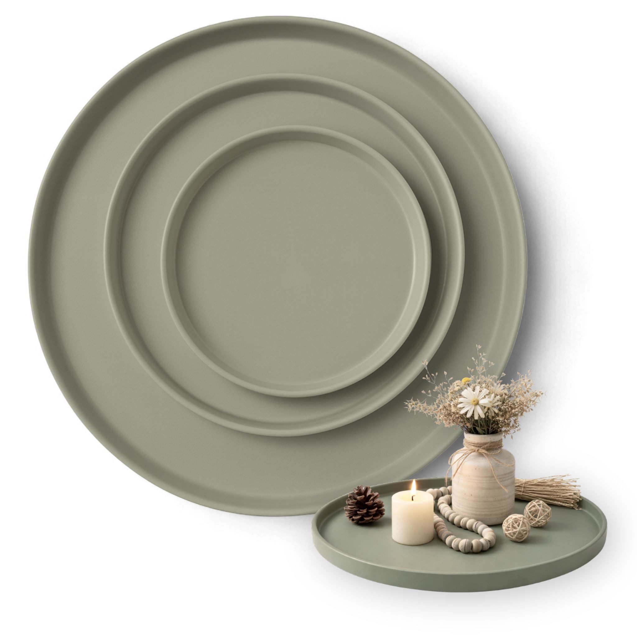 LIVLIG Dekotablett Deko Tablett, Serviertablett rund für Weihnachtsdeko & Adventskranz (Set, 3er Set), robust, pulverbeschichtet, modern, Ø 25 cm, 30 cm und 40 cm