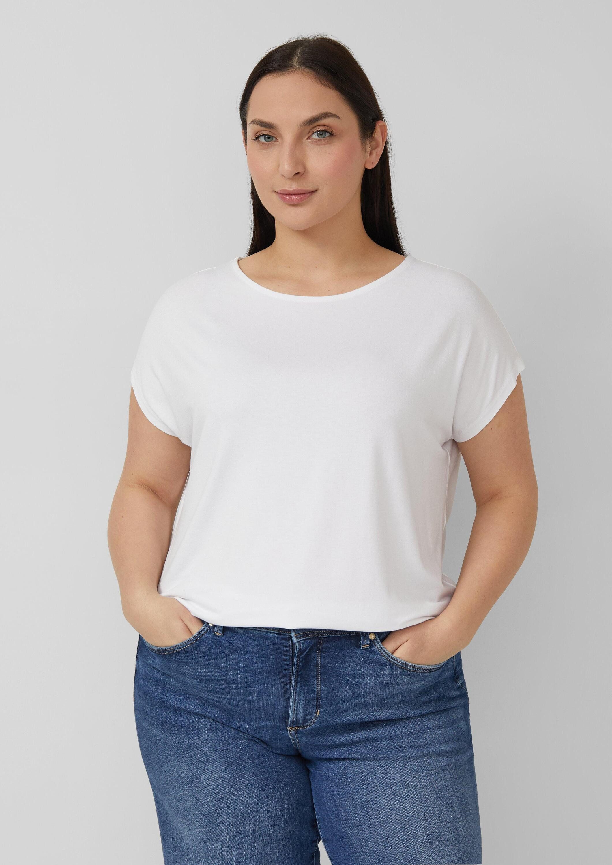 s.Oliver Kurzarmshirt T-Shirt Fließendes Jersey-Shirt mit überschnittenen Schultern