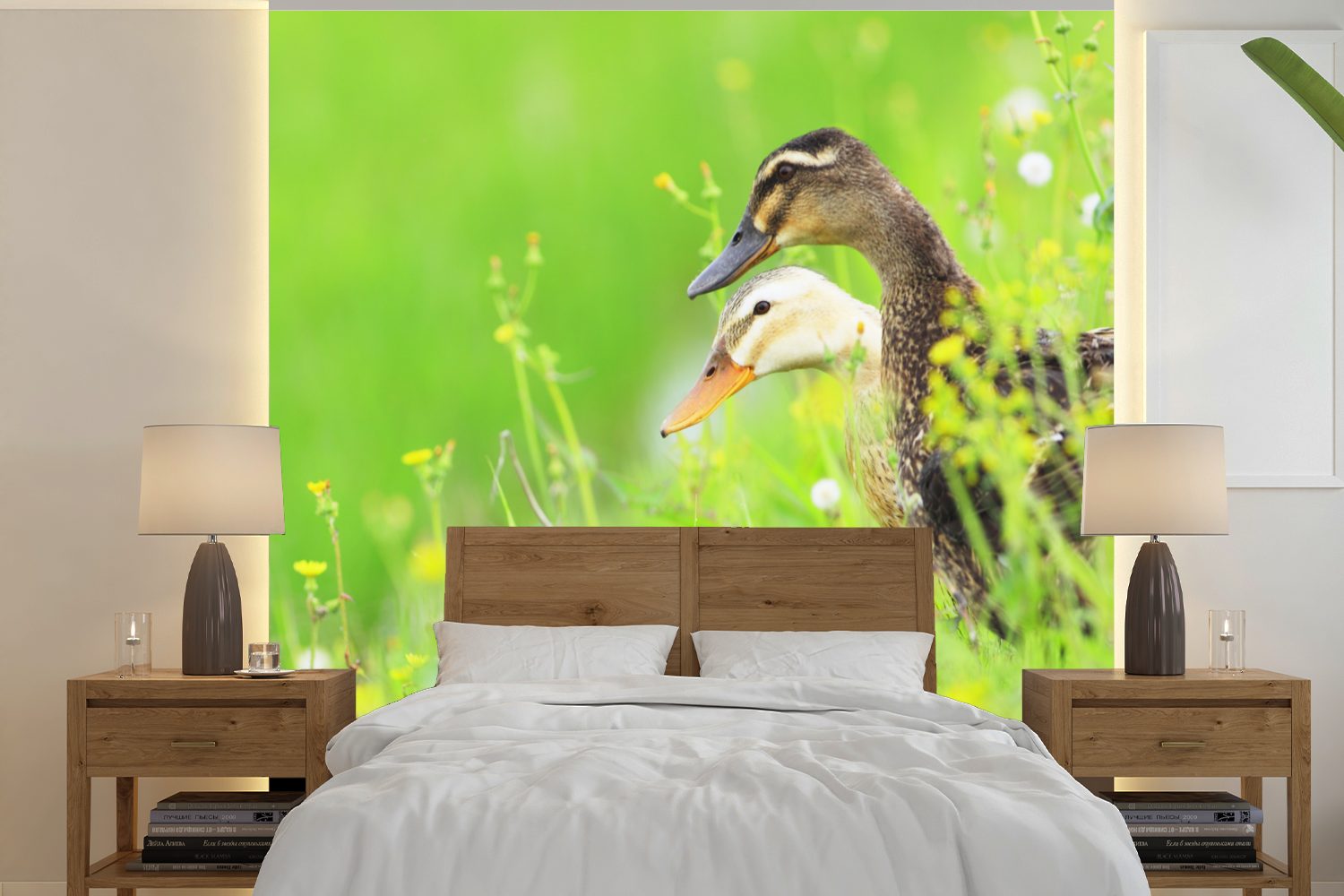 Pflanzen Enten - Fototapete St), oder Wohnzimmer Matt, (5 Frühling, bedruckt, - Vinyl MuchoWow für Tapete Schlafzimmer, Blumen Wandtapete -