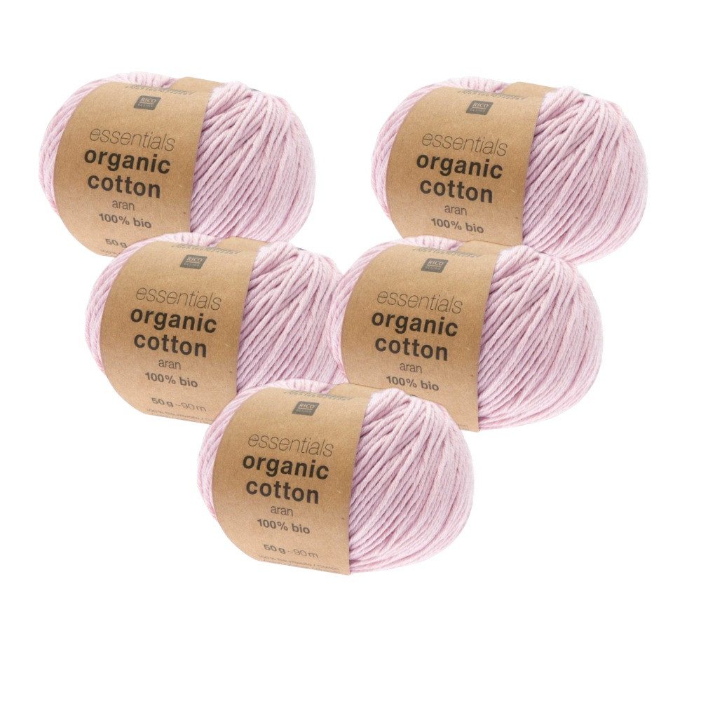 Rico Design 5 x RICO ESSENTIALS ORGANIC COTTON ARAN Häkelwolle, 180 m